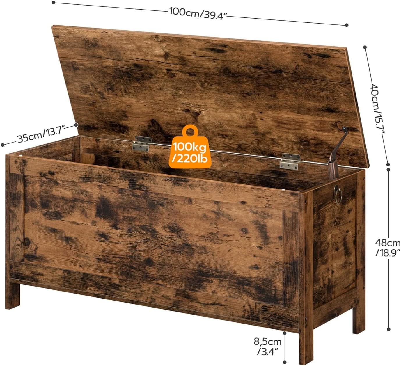 Rustic Brown SolidWood Toy Box Storage LargeCapacity