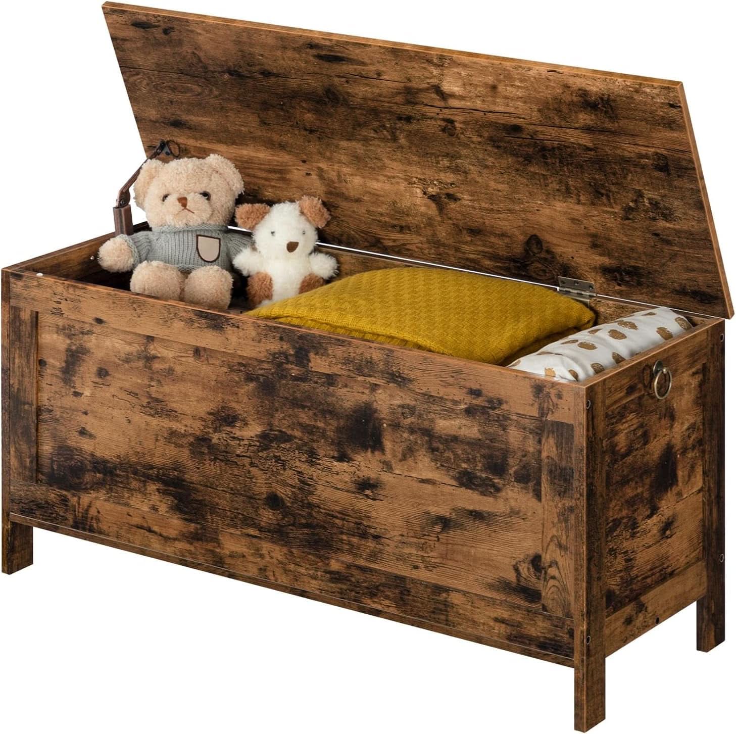 Rustic Brown SolidWood Toy Box Storage LargeCapacity