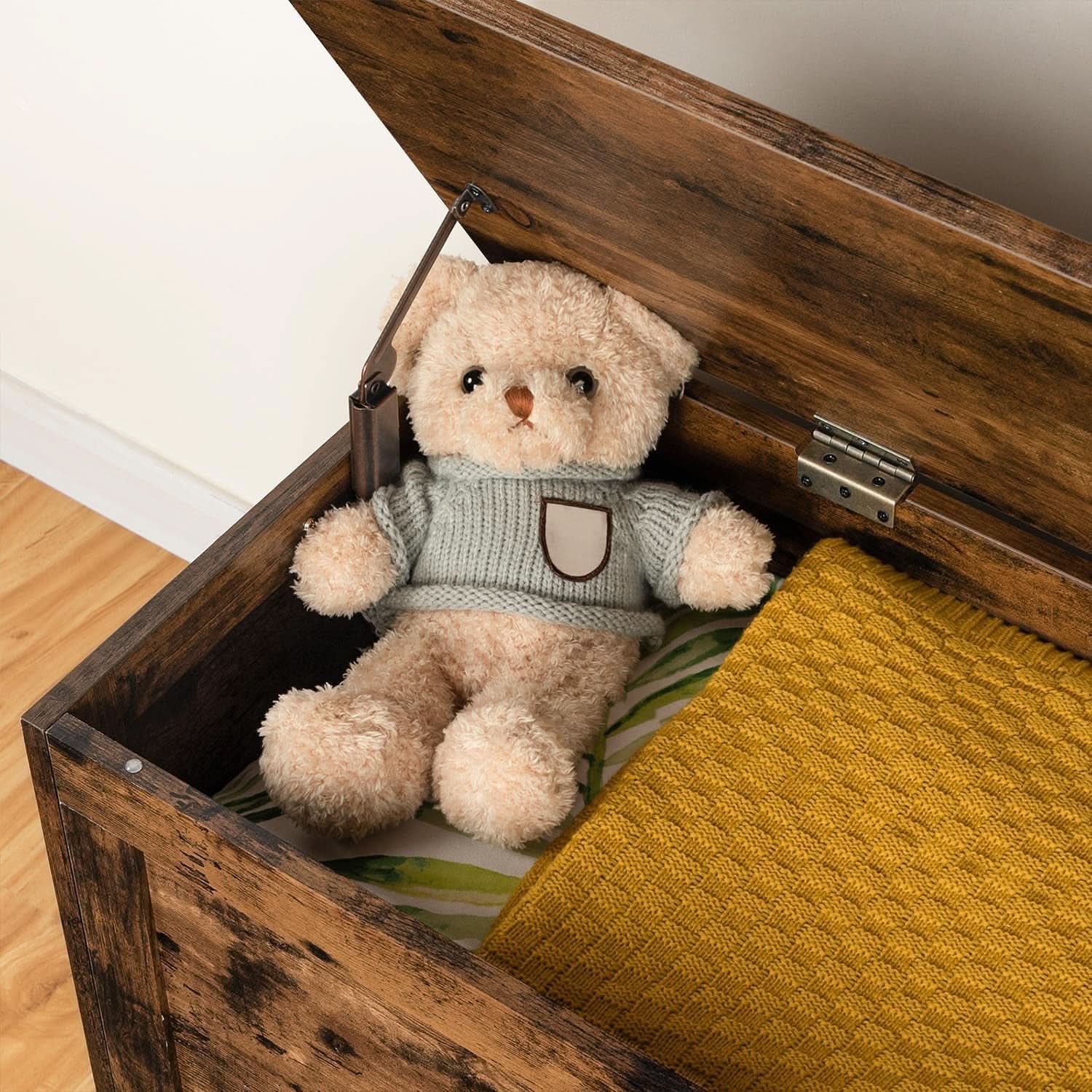 Rustic Brown SolidWood Toy Box Storage LargeCapacity