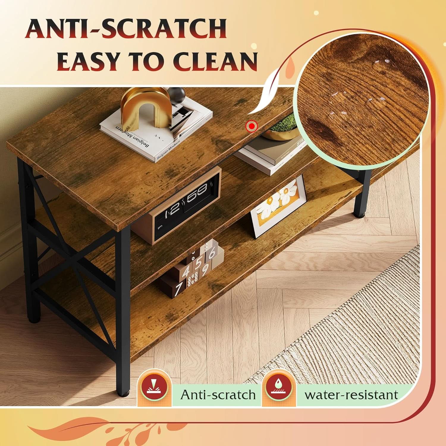 Rustic Brown TV Stand For 50 To 70 TVs With 3 Tier Storage