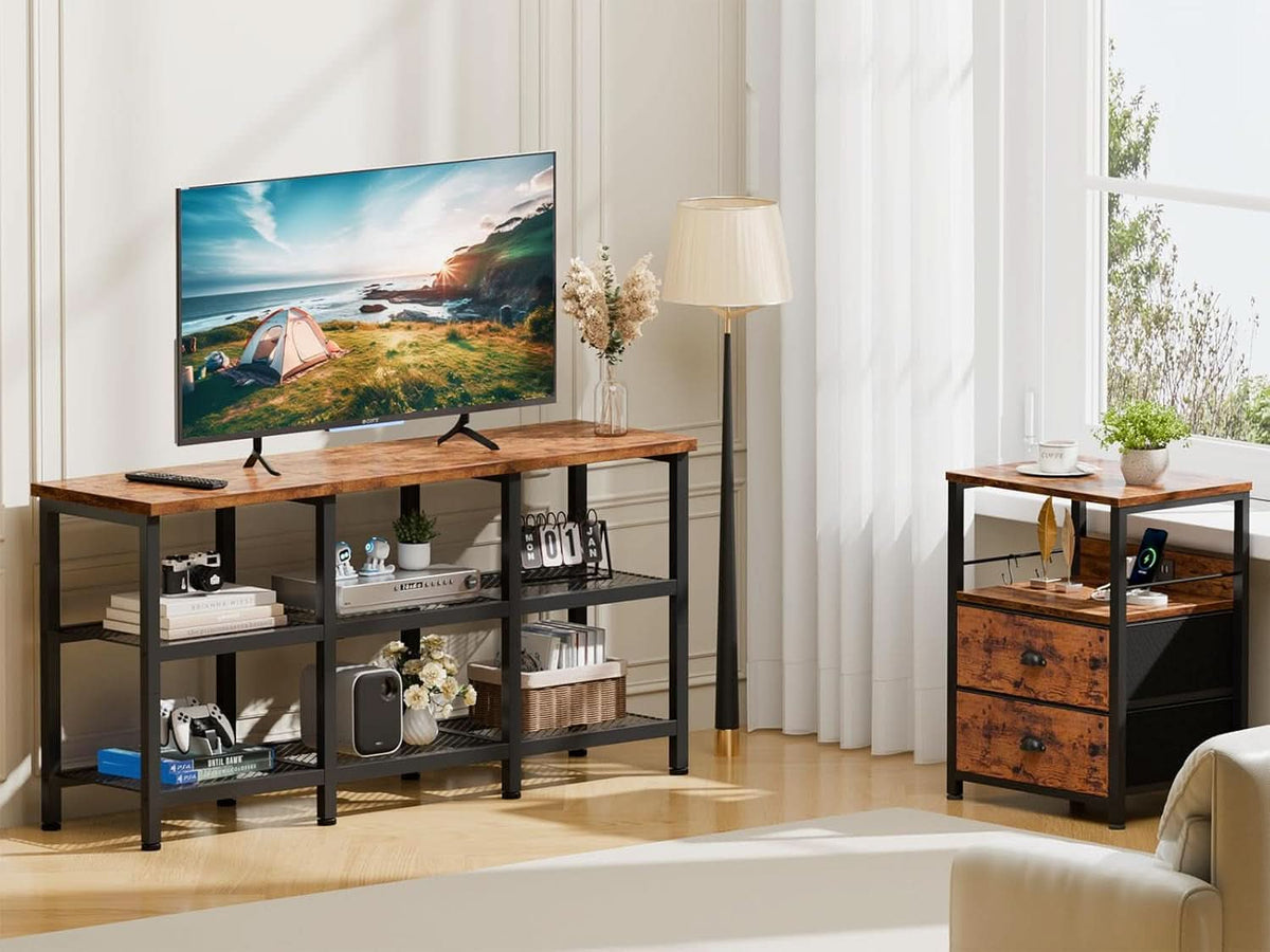 Rustic Brown TV Stand With 3 Tier Storage For 50 Inch TVs