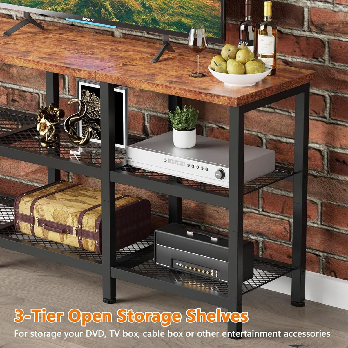 Rustic Brown TV Stand With 3 Tier Storage For 50 Inch TVs