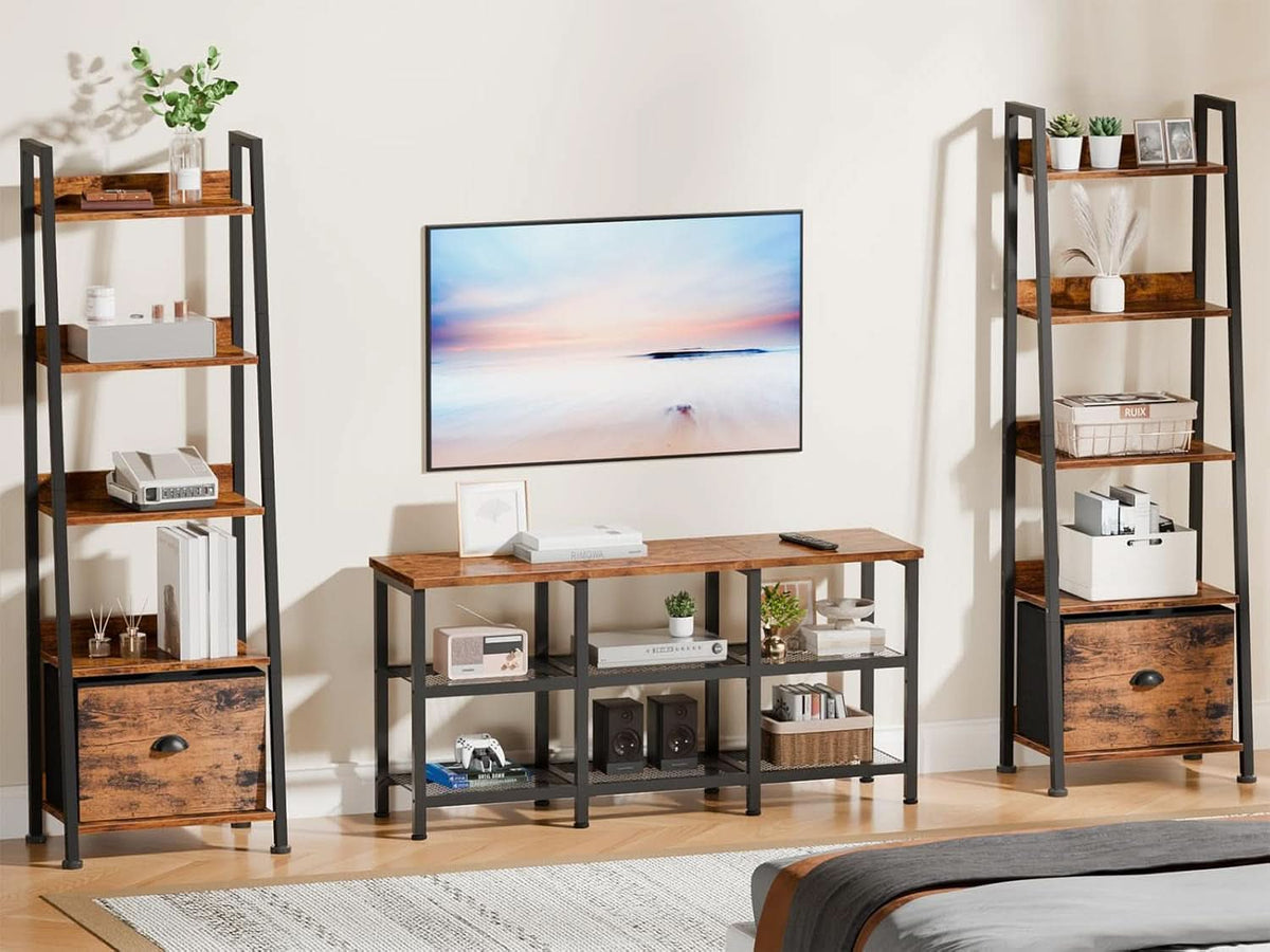 Rustic Brown TV Stand With 3 Tier Storage For 50 Inch TVs