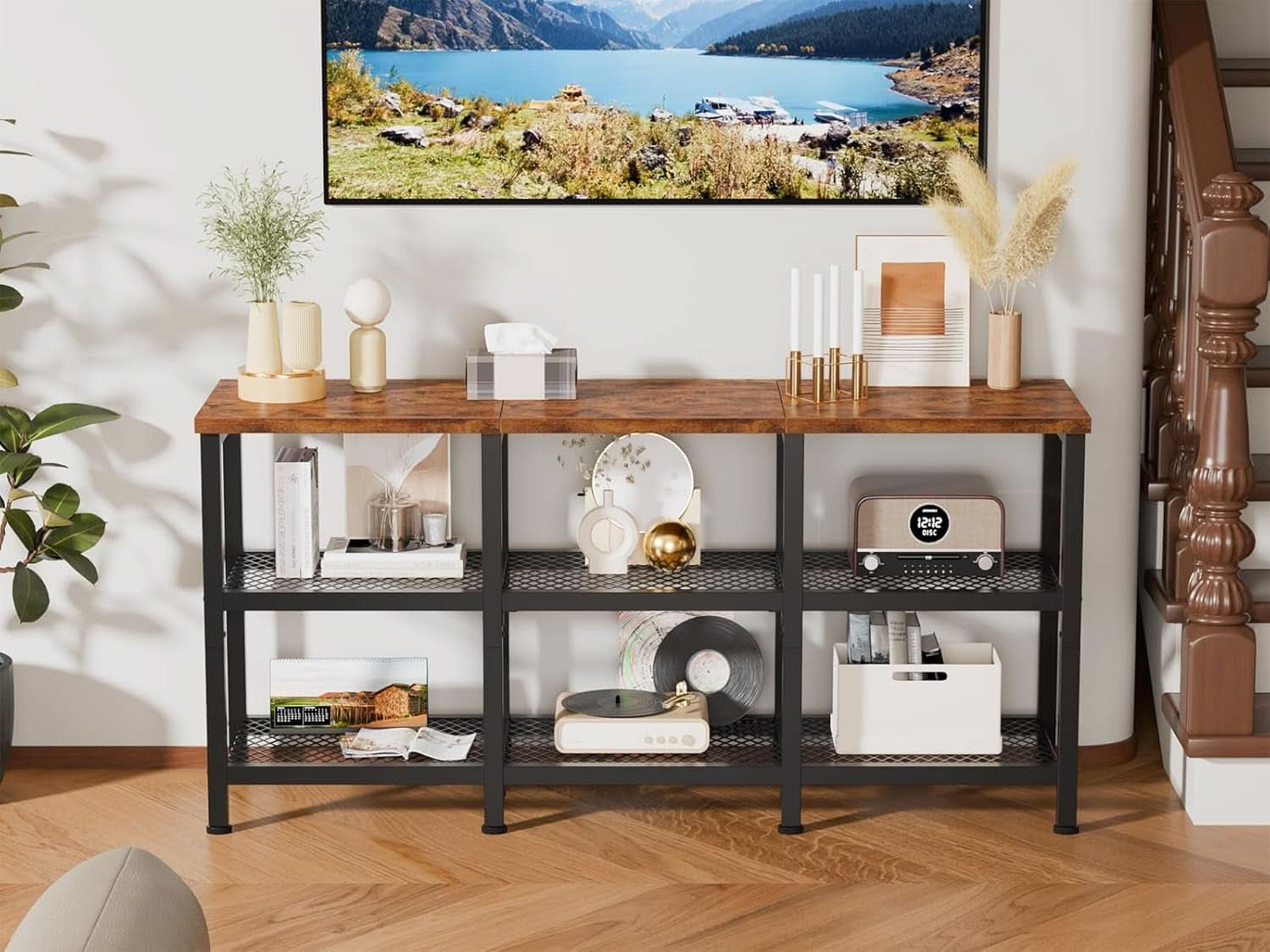 Rustic Brown TV Stand With 3 Tier Storage For 50 Inch TVs