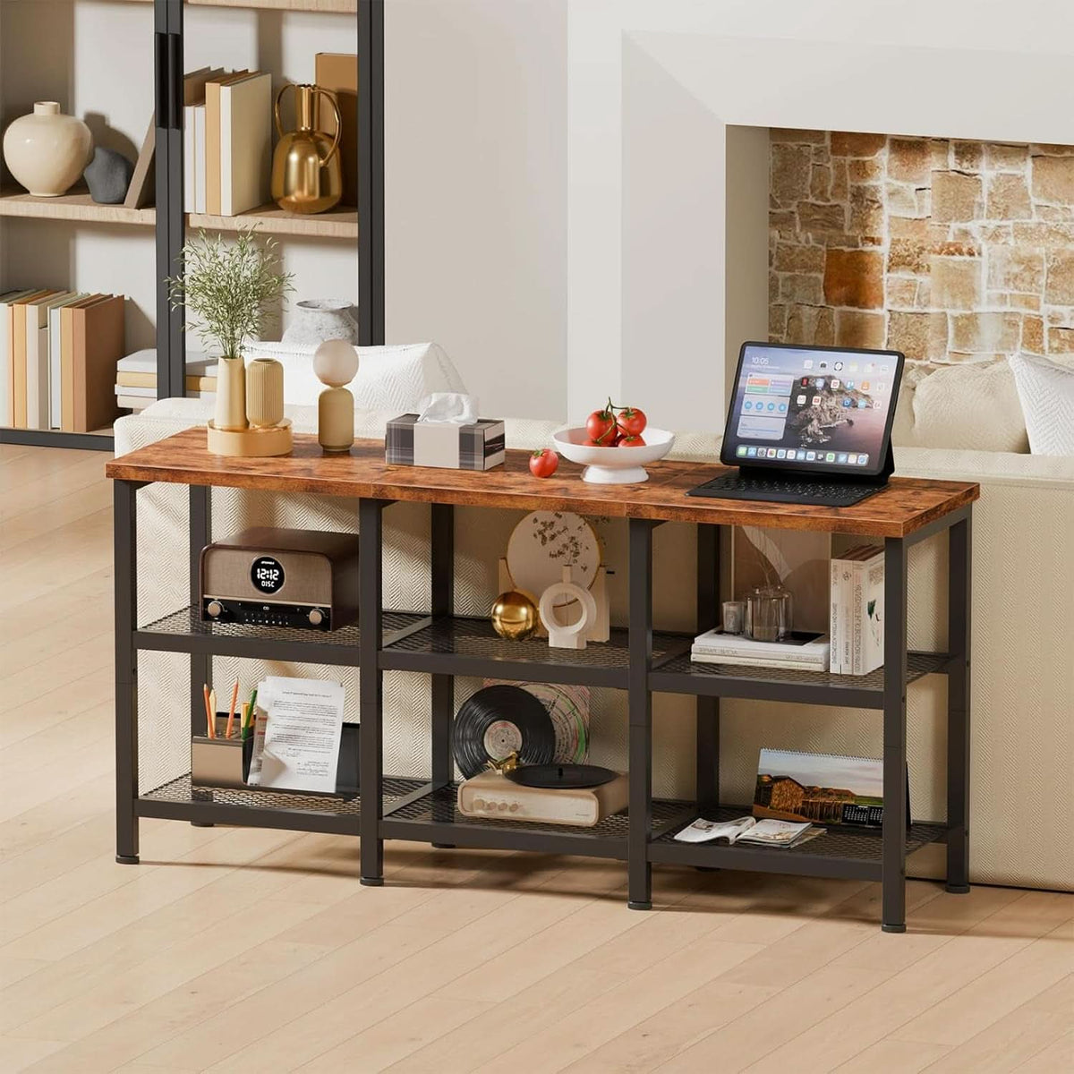 Rustic Brown TV Stand With 3 Tier Storage For 50 Inch TVs