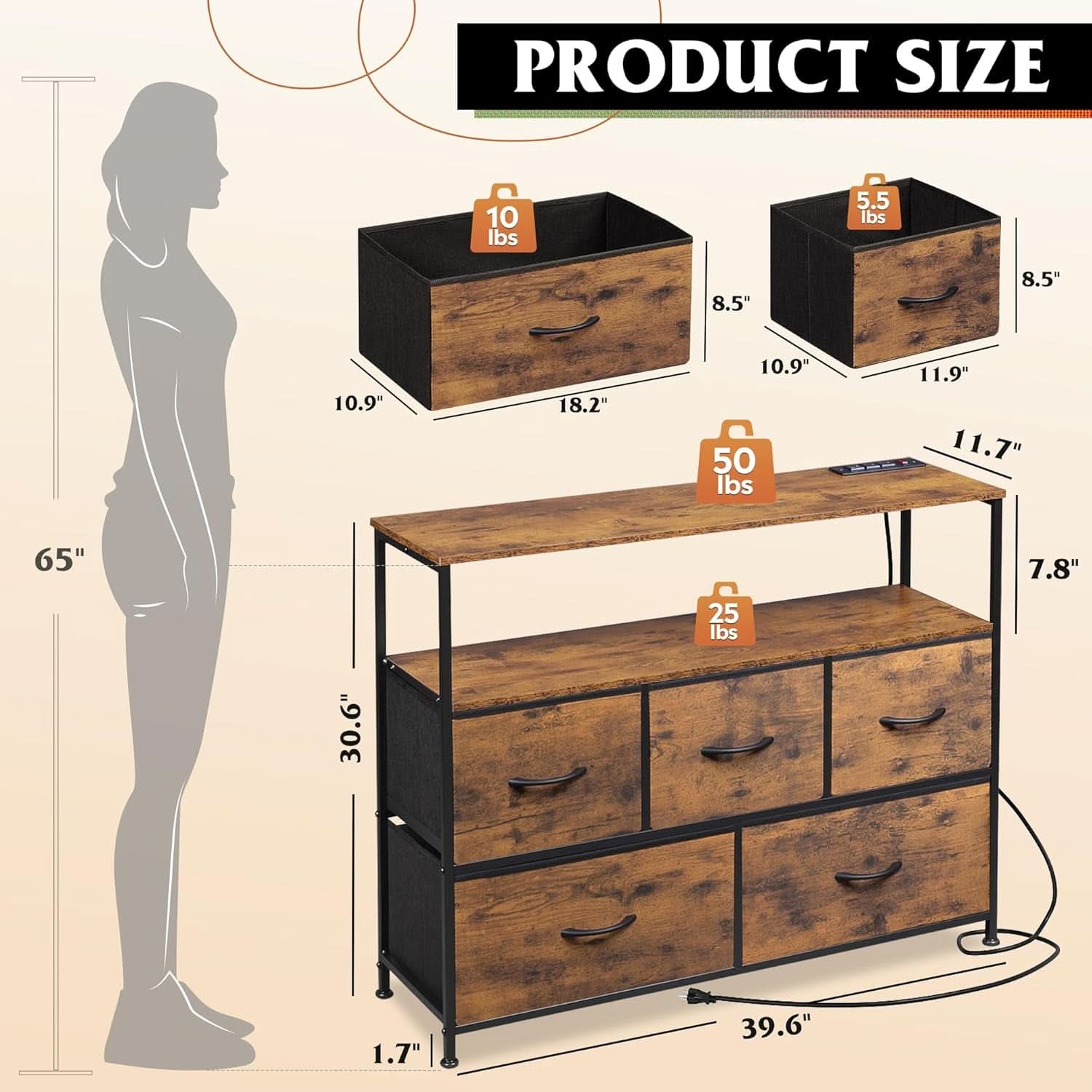 Rustic Brown TV Stand With Built In Charging Station