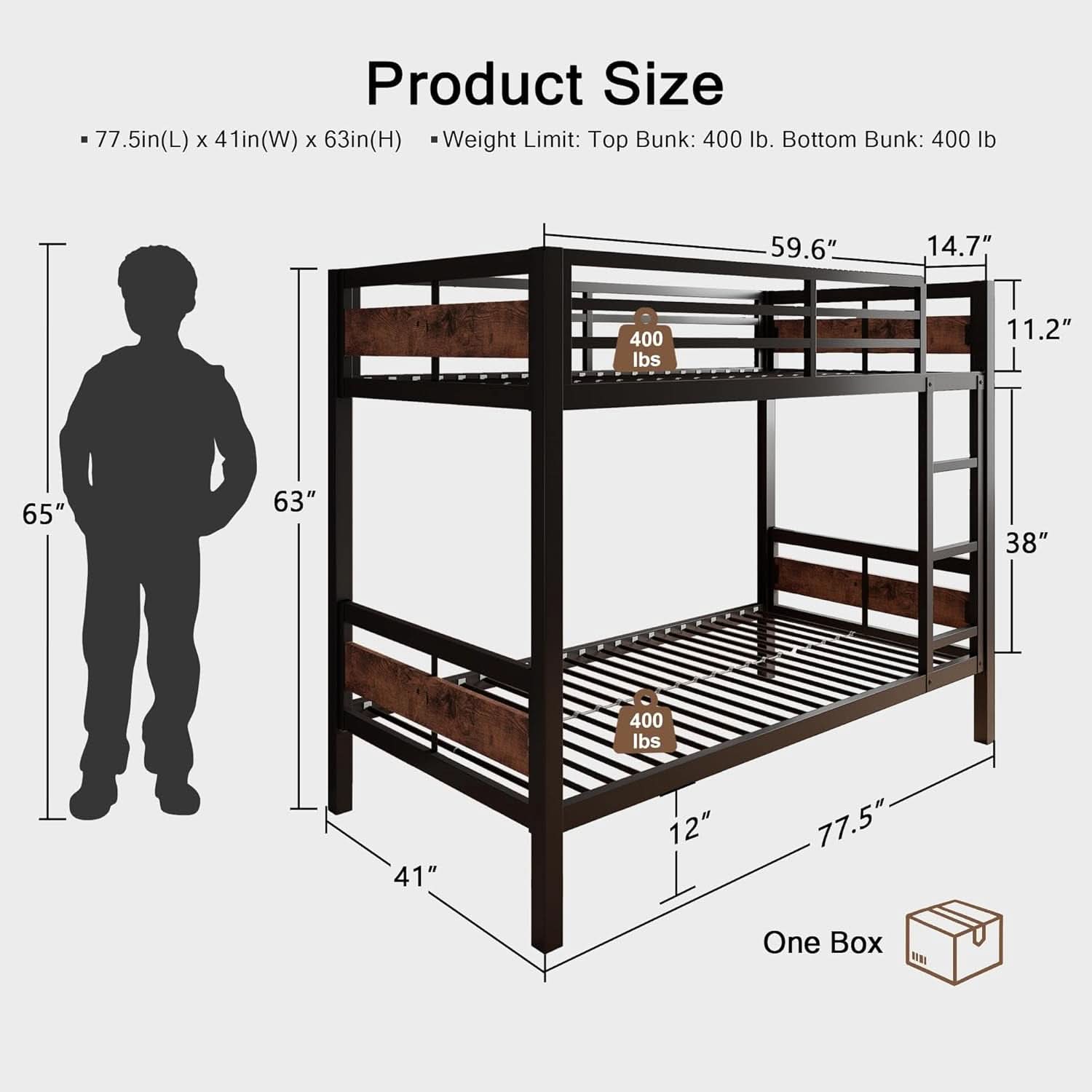 Rustic Brown Twin Over Twin Bunk Bed With Under Bed Storage