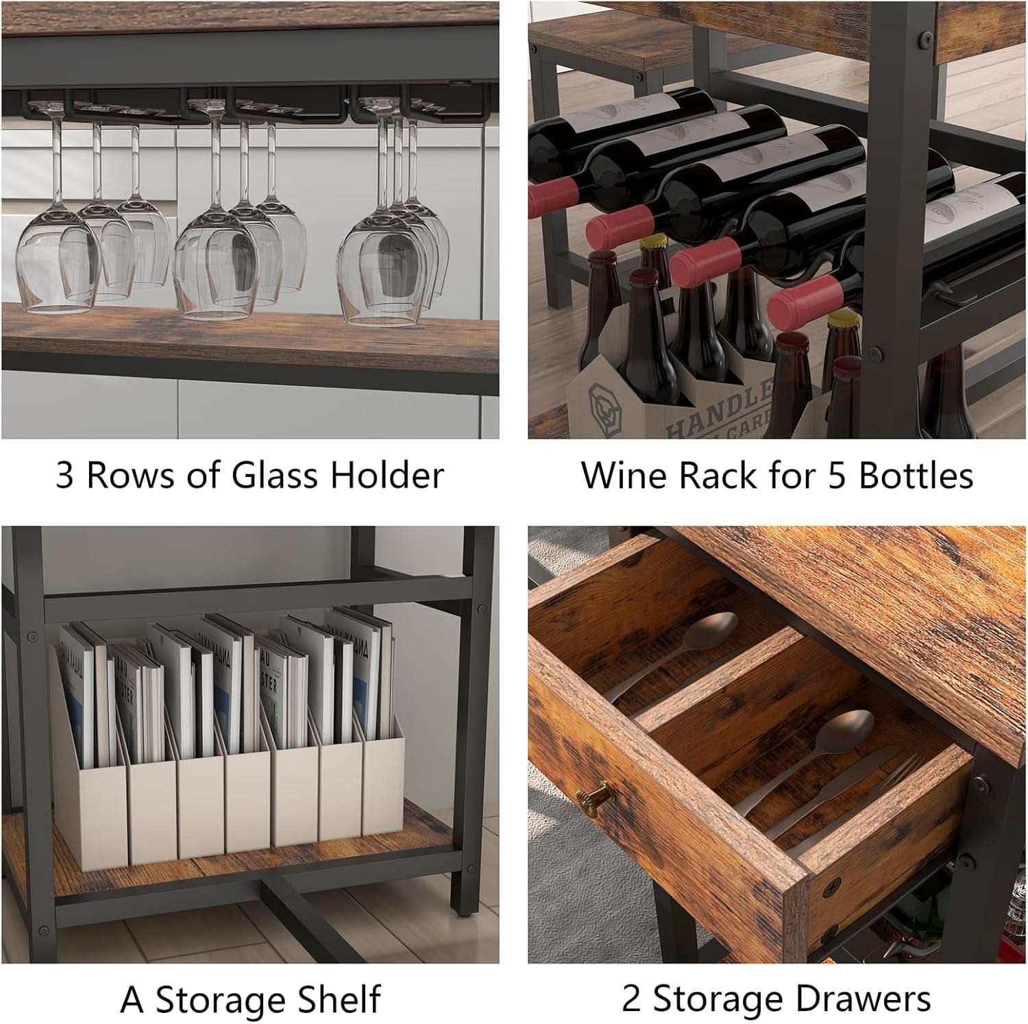 Rustic Dining Table Set For 4 To 6 With Storage Drawer