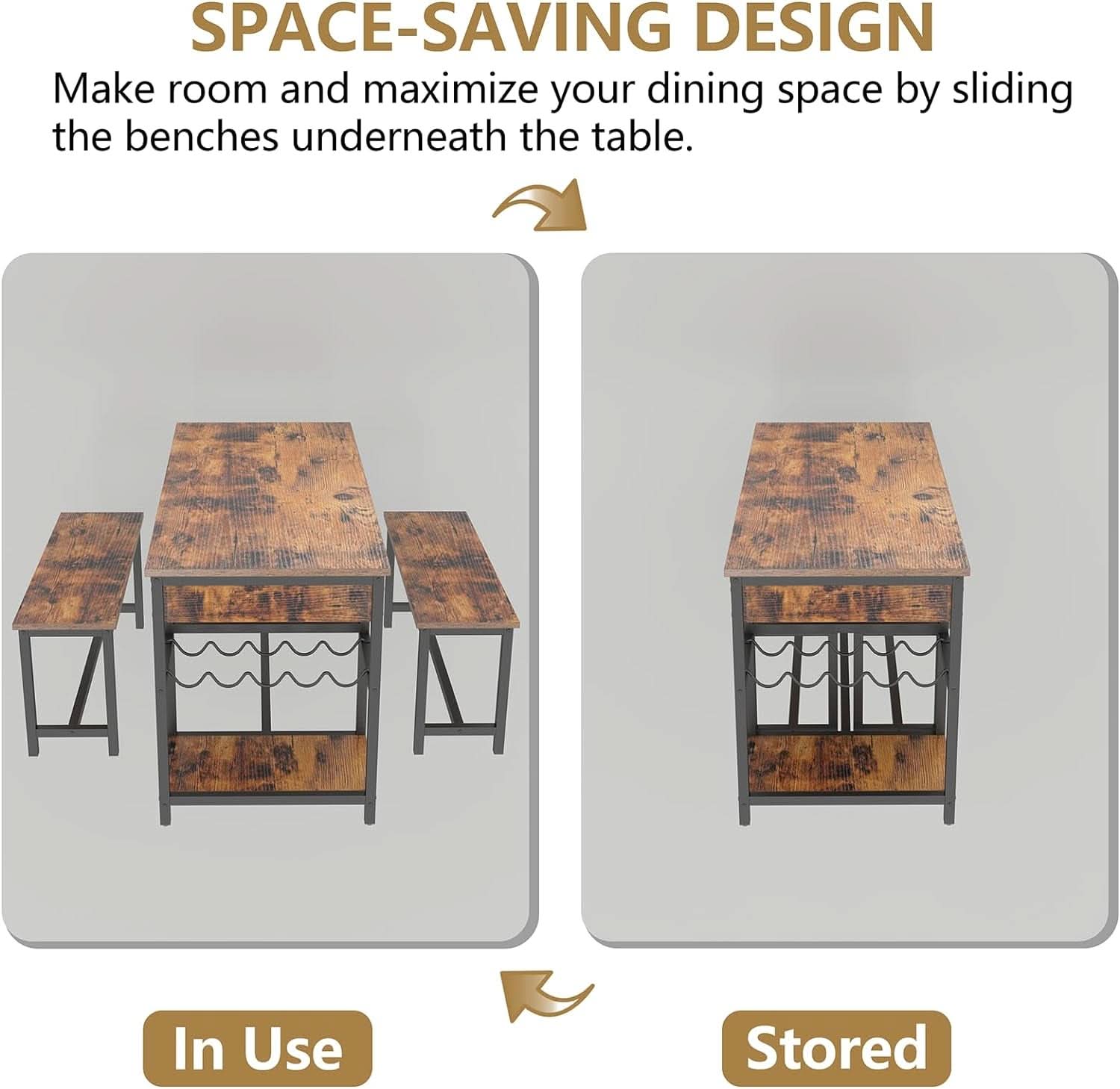 Rustic Dining Table Set For 4 To 6 With Storage Drawer