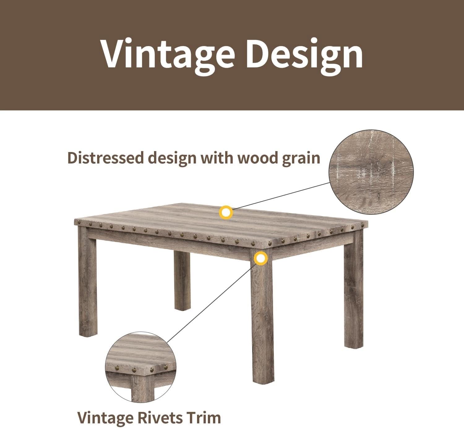 Rustic Dining Table Set Six NailheadAccents Chairs
