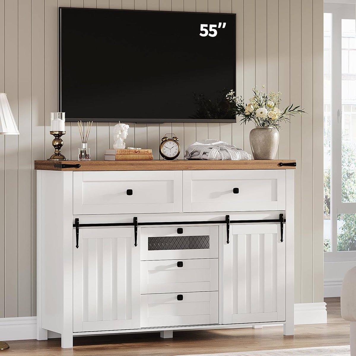 Rustic Farmhouse Buffet Sideboard With Sliding Barn Doors