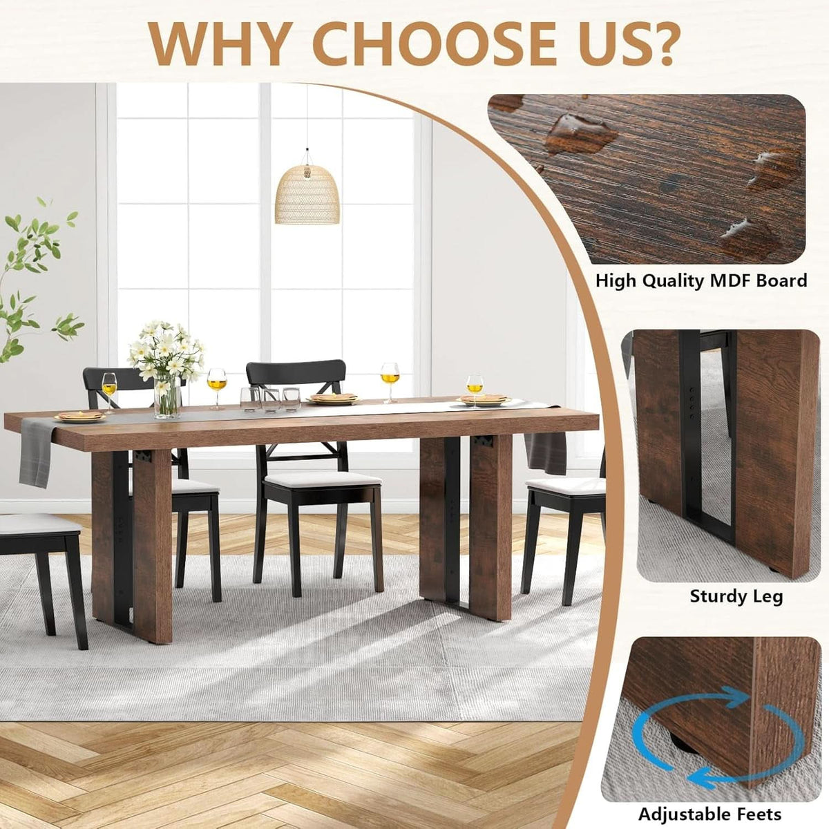 Rustic Farmhouse Dining Table 70 Inch Seats Six To Eight