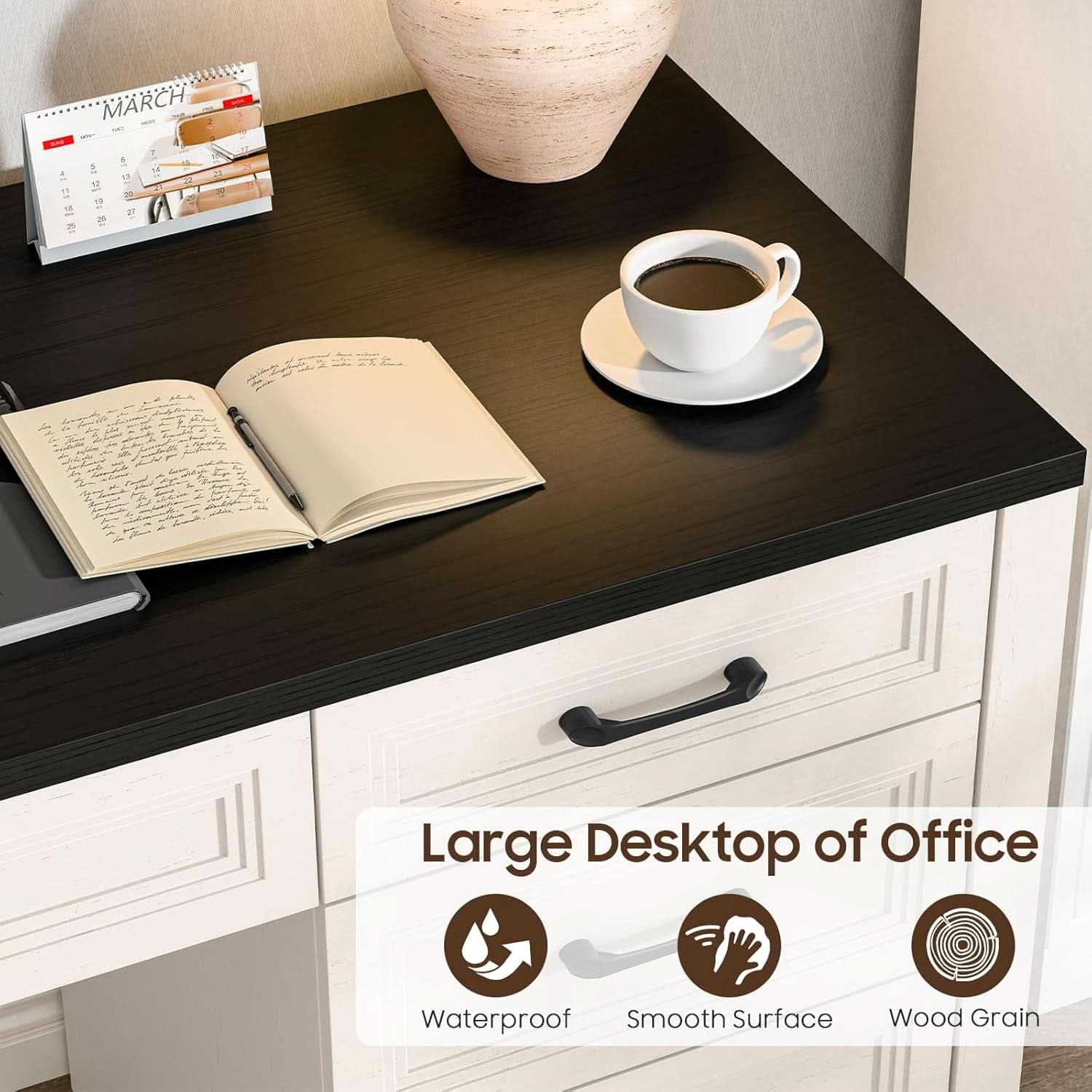 Rustic Farmhouse Executive Desk with Ample Storage Drawers