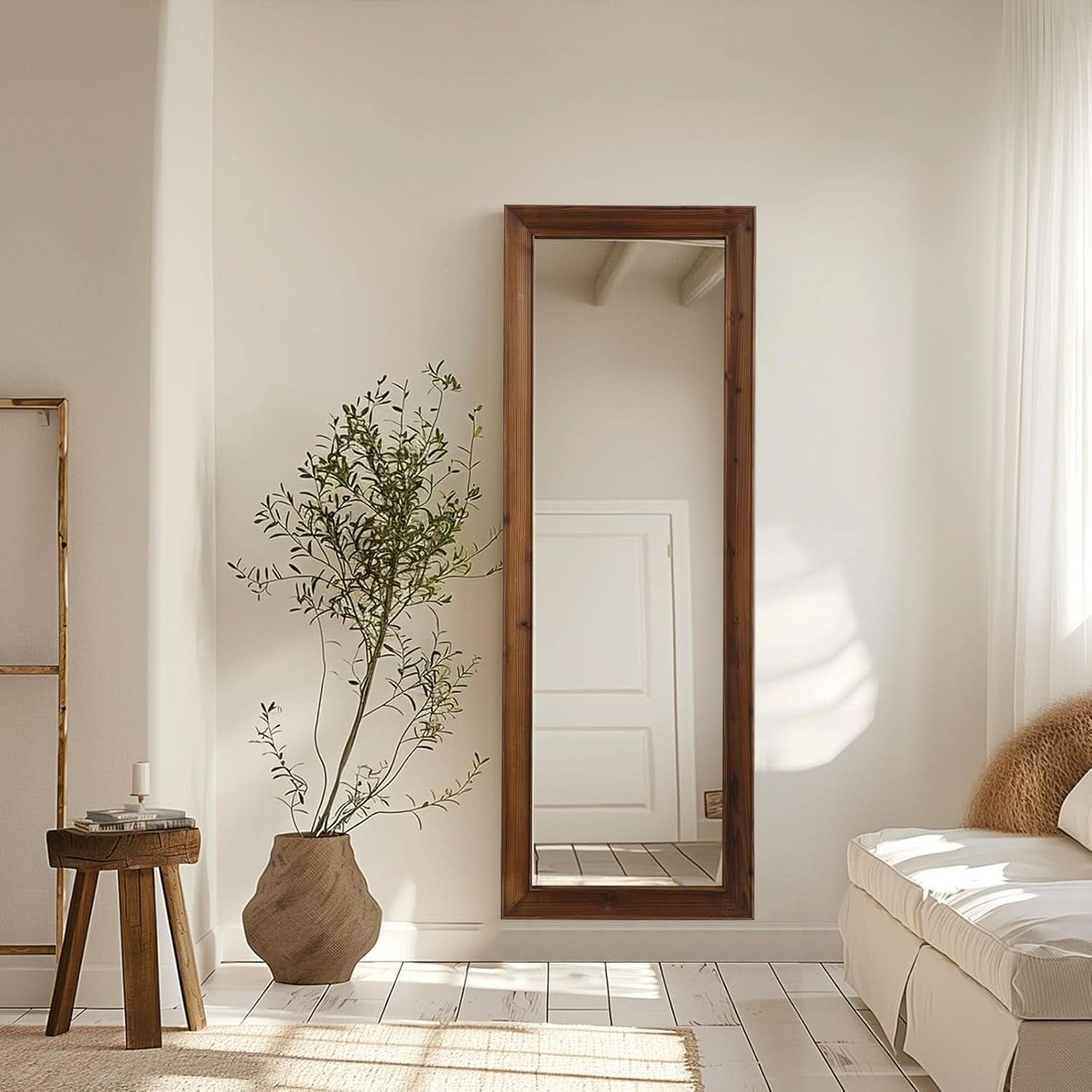 Rustic Farmhouse Full Length Mirror 64x21 Inch Wood Frame