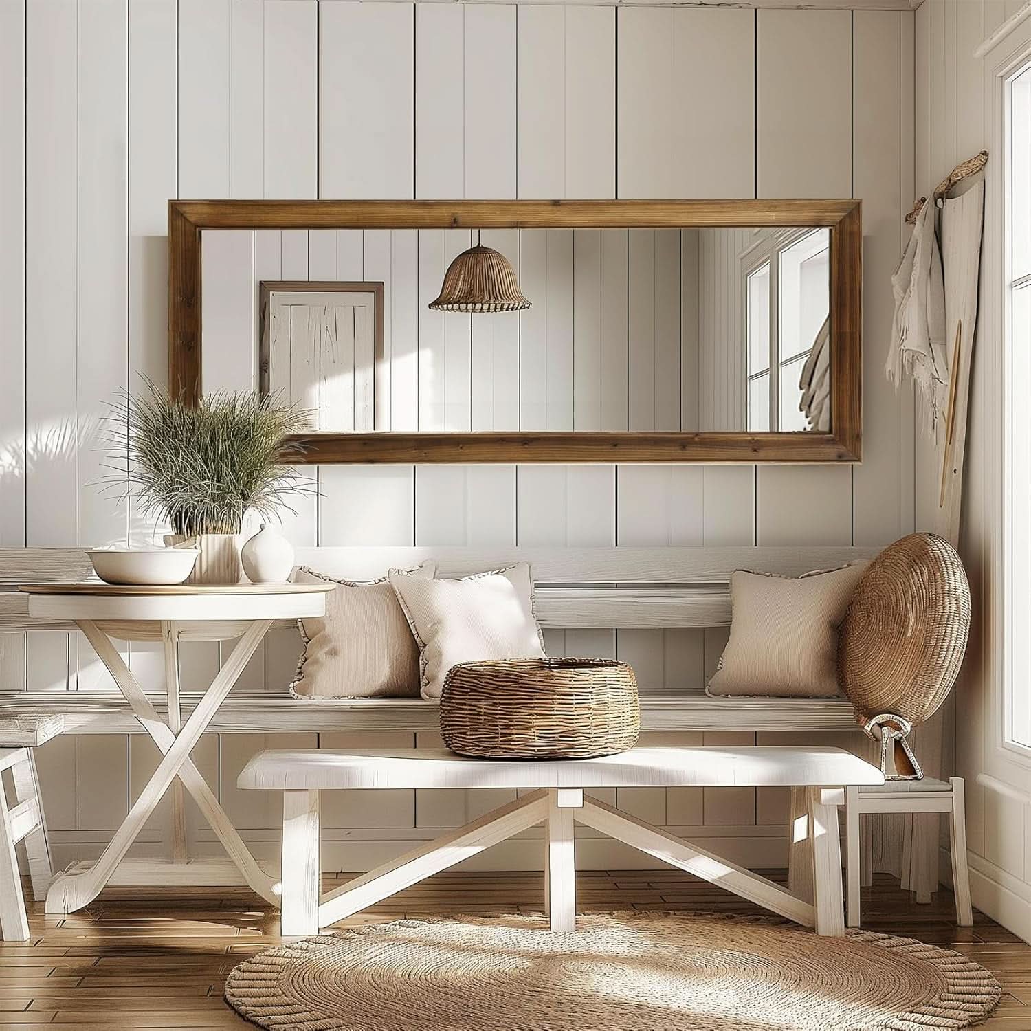 Rustic Farmhouse Full Length Mirror 64x21 Inch Wood Frame