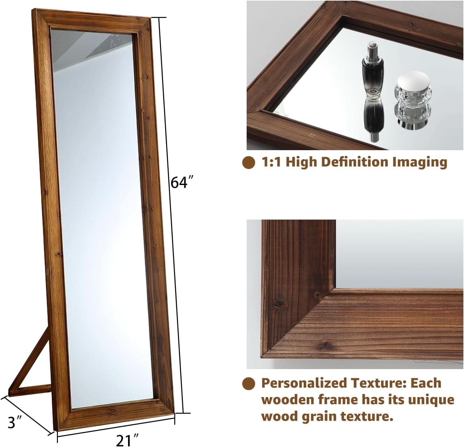 Rustic Farmhouse Full Length Mirror 64x21 Inch Wood Frame