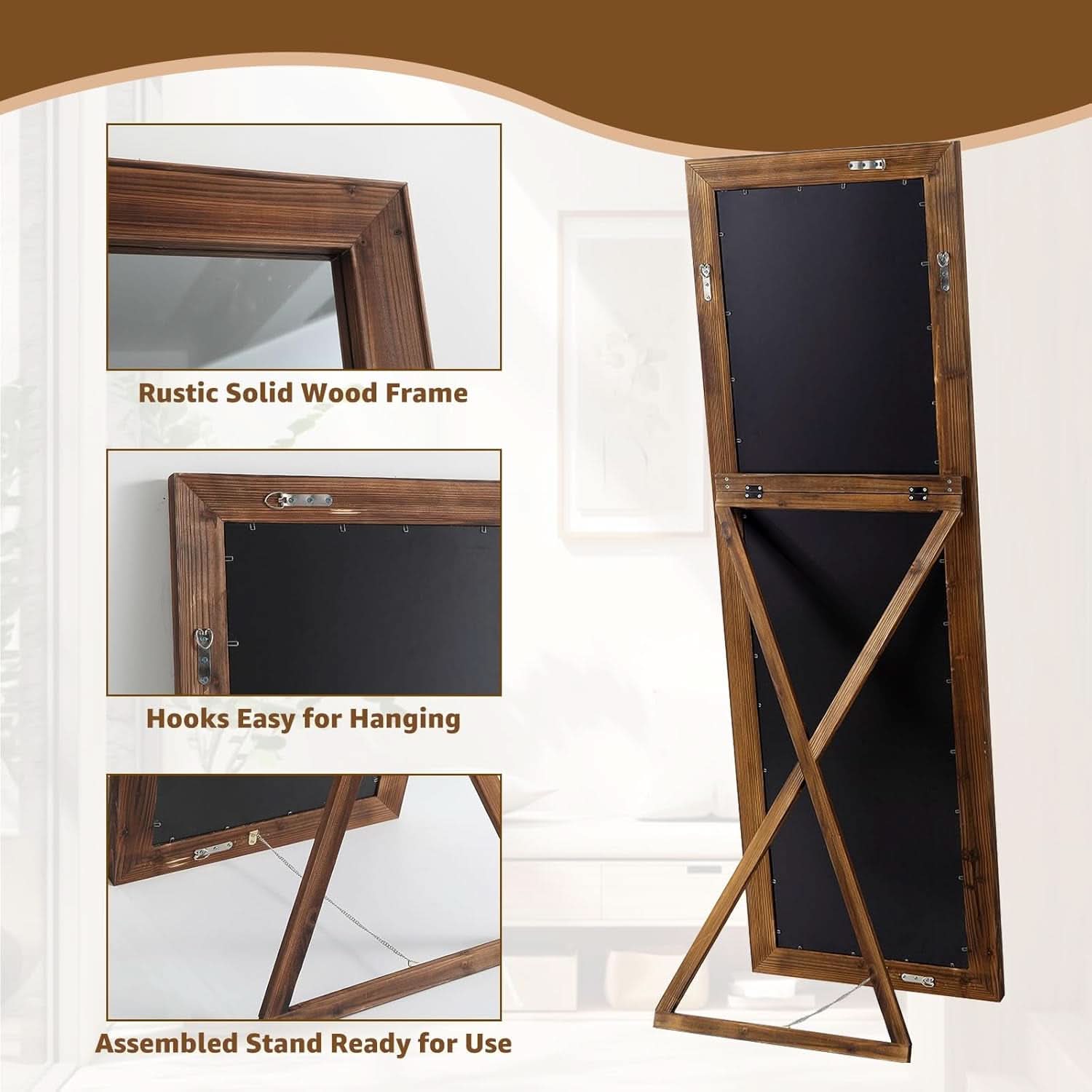Rustic Farmhouse Full Length Mirror 64x21 Inch Wood Frame