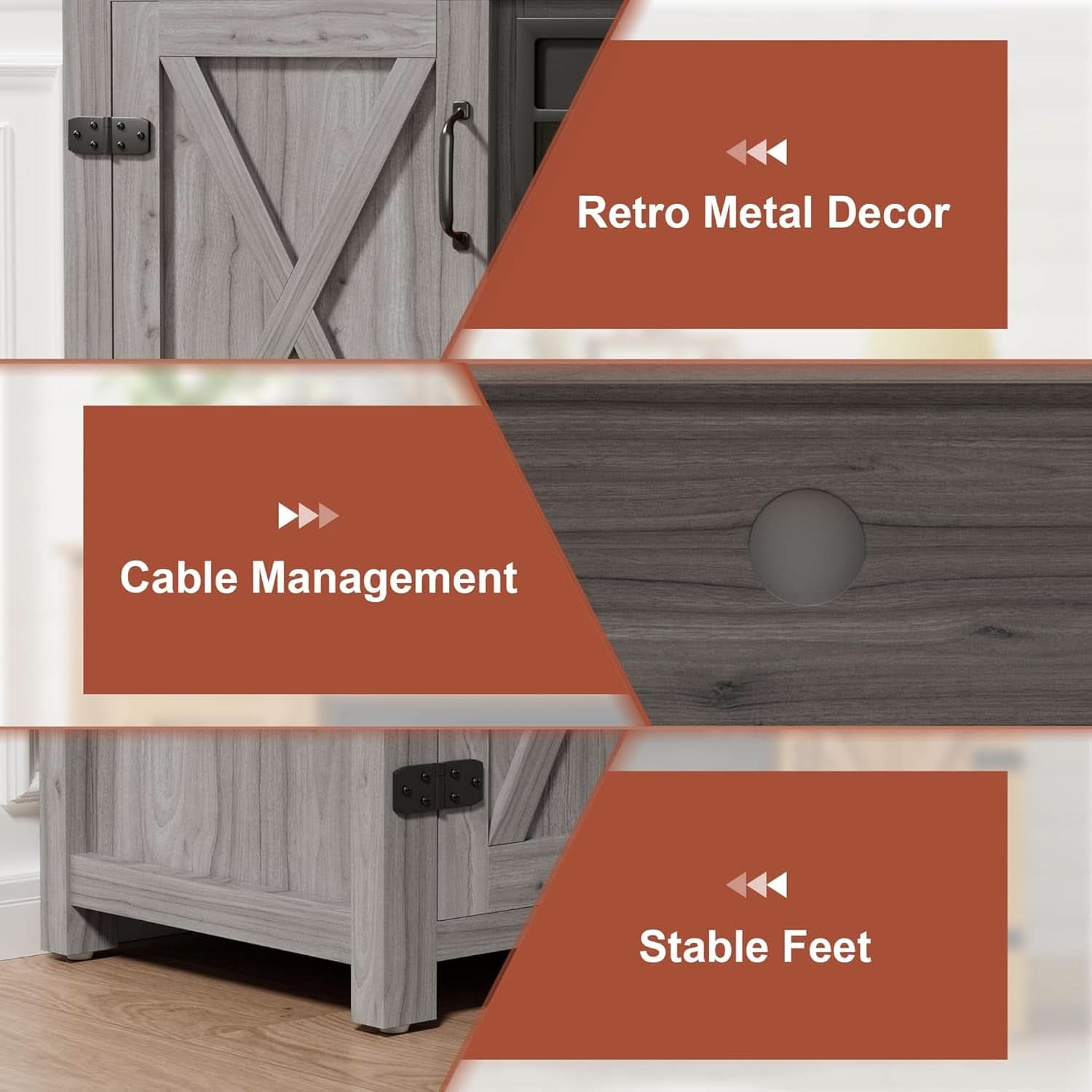 Rustic Fireplace TV Stand 65 Inch with Barn Doors Grey Wash