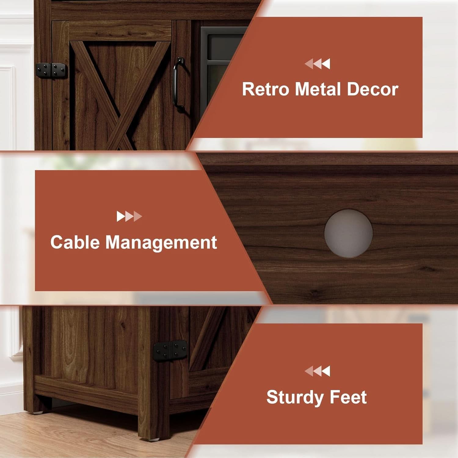 Rustic Fireplace TV Stand For 65 Inch TVs With Storage