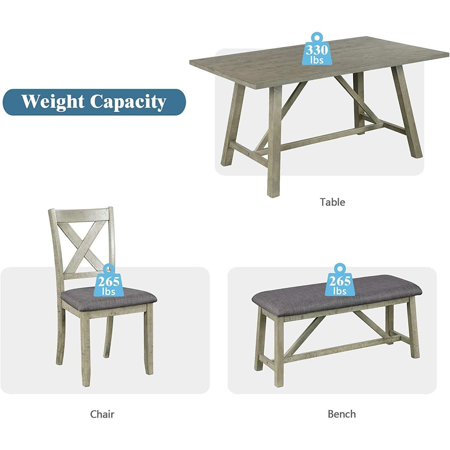 Rustic Gray 6-Piece Dining Table Set With Cushioned Chairs