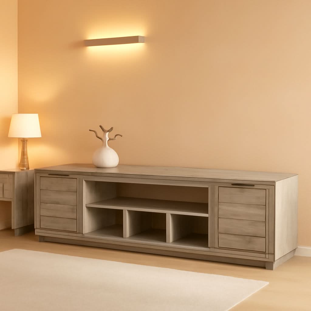 Rustic Gray 90 Inch TV Stand With Fireplace Option For TVs
