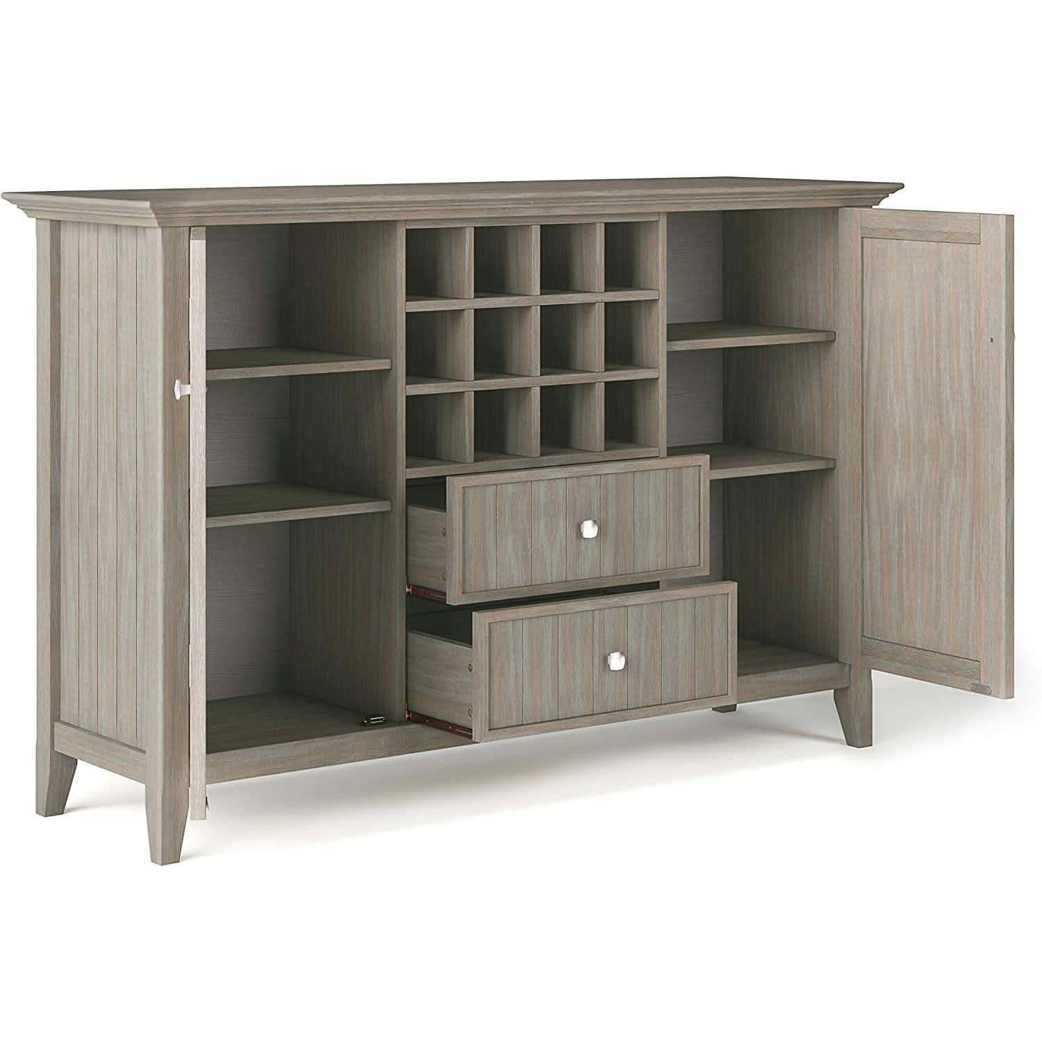 Rustic Gray Pine Wood Sideboard Buffet With Wine Storage