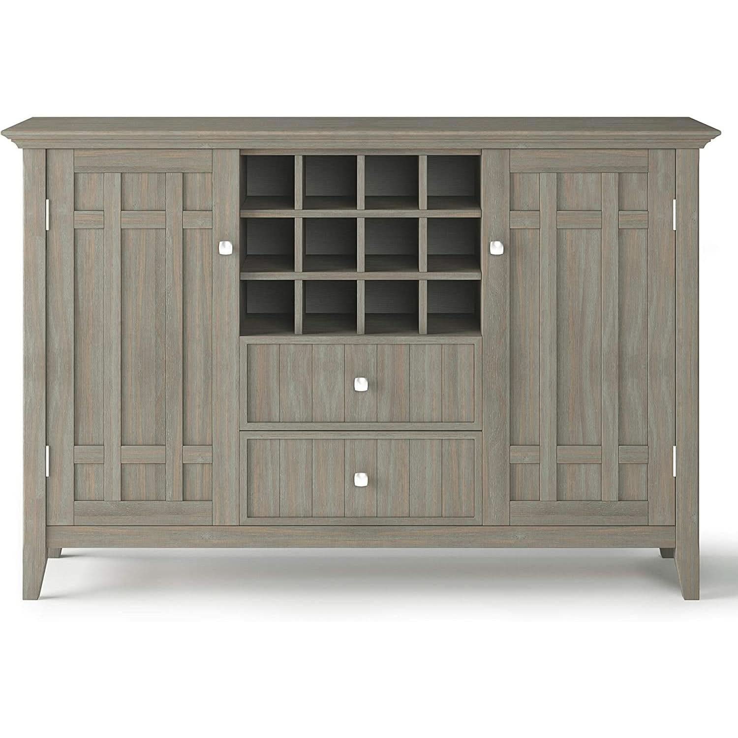 Rustic Gray Pine Wood Sideboard Buffet With Wine Storage