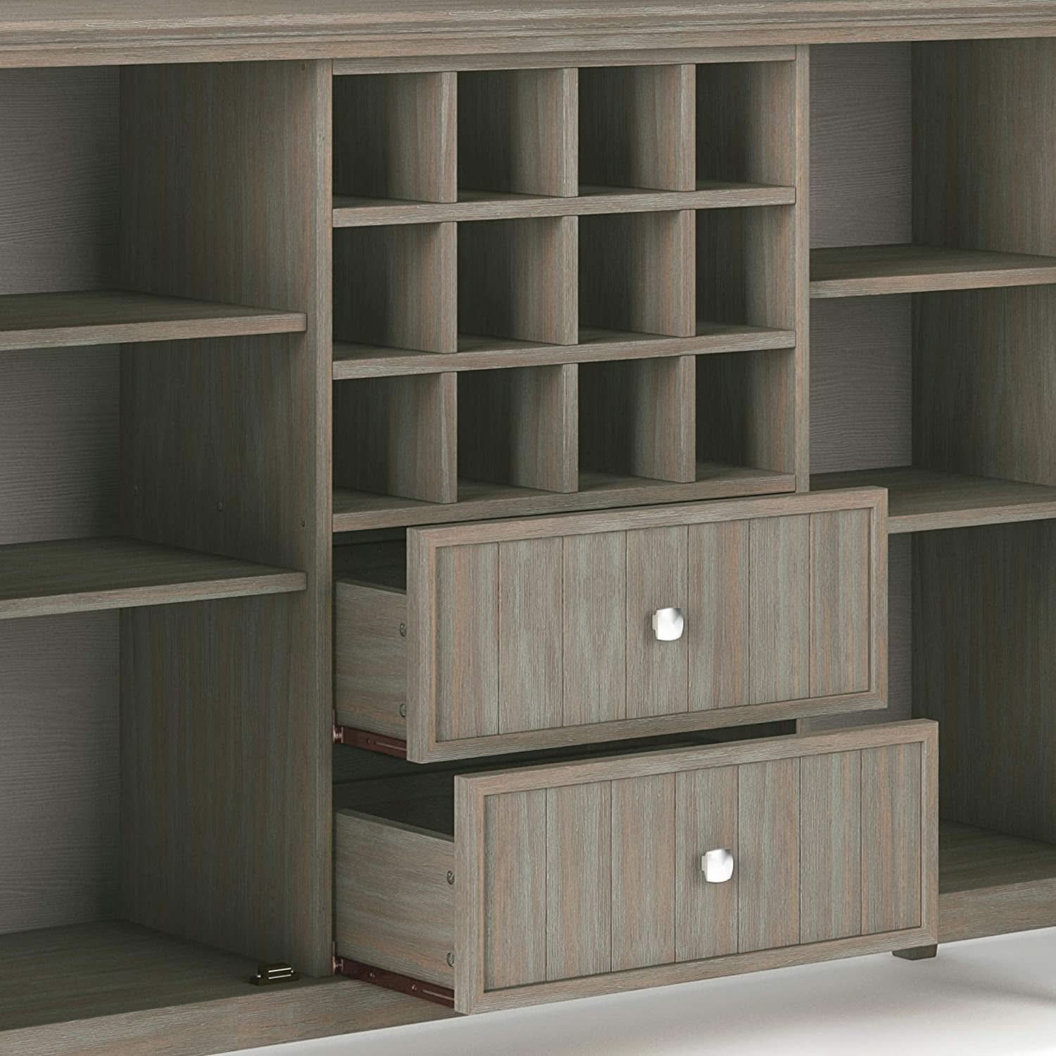 Rustic Gray Pine Wood Sideboard Buffet With Wine Storage