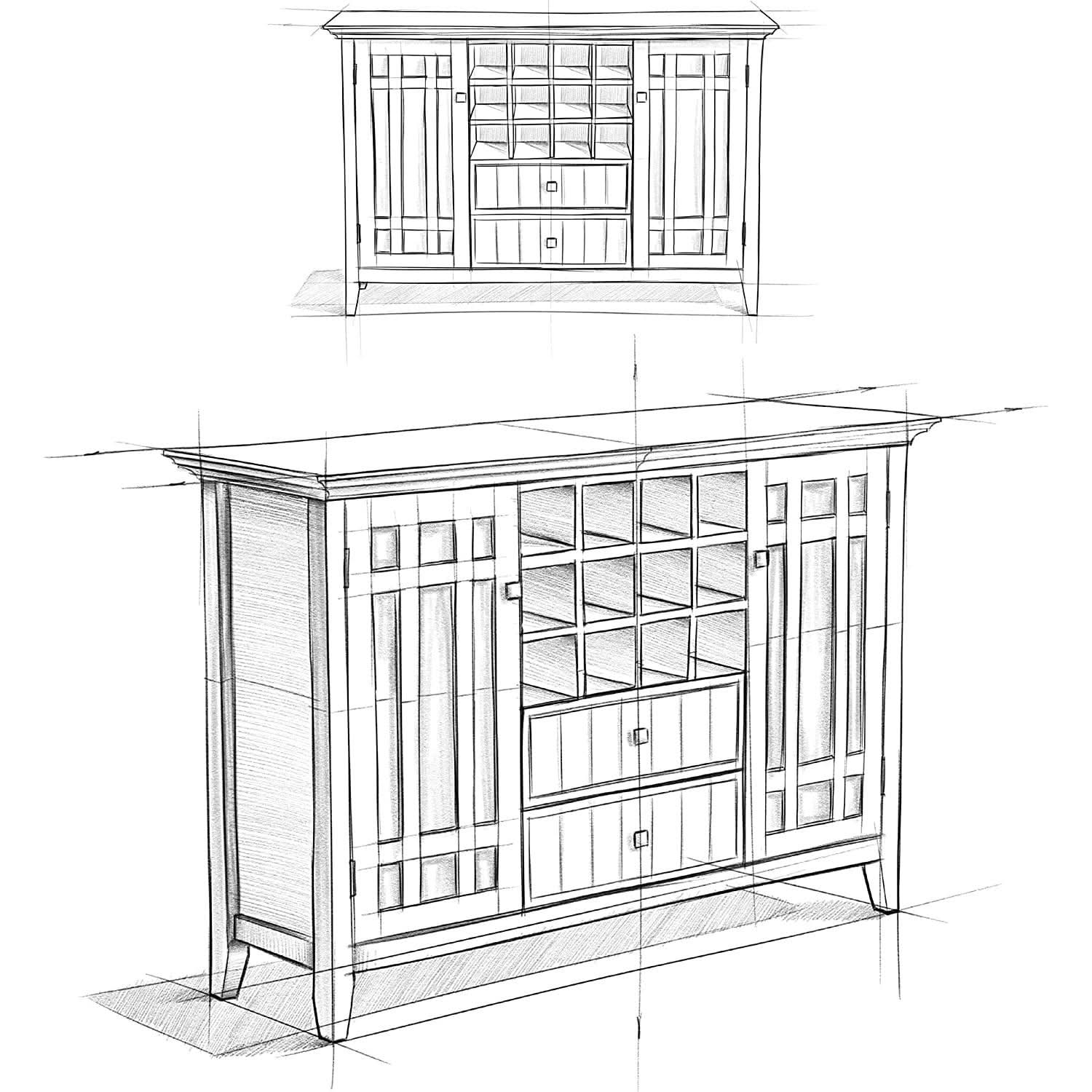 Rustic Gray Pine Wood Sideboard Buffet With Wine Storage