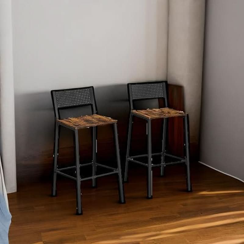 Rustic Industrial Bar Stools Set Of 2 With Backrest Brown And Black