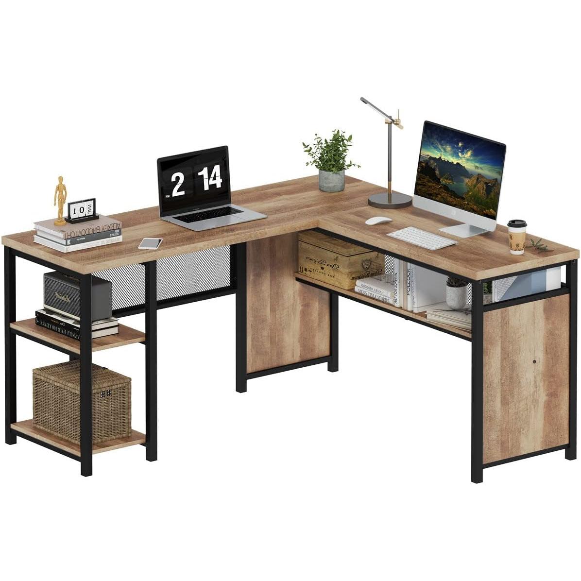 Rustic Industrial L Shaped Desk 59 Inch Wide With Shelves