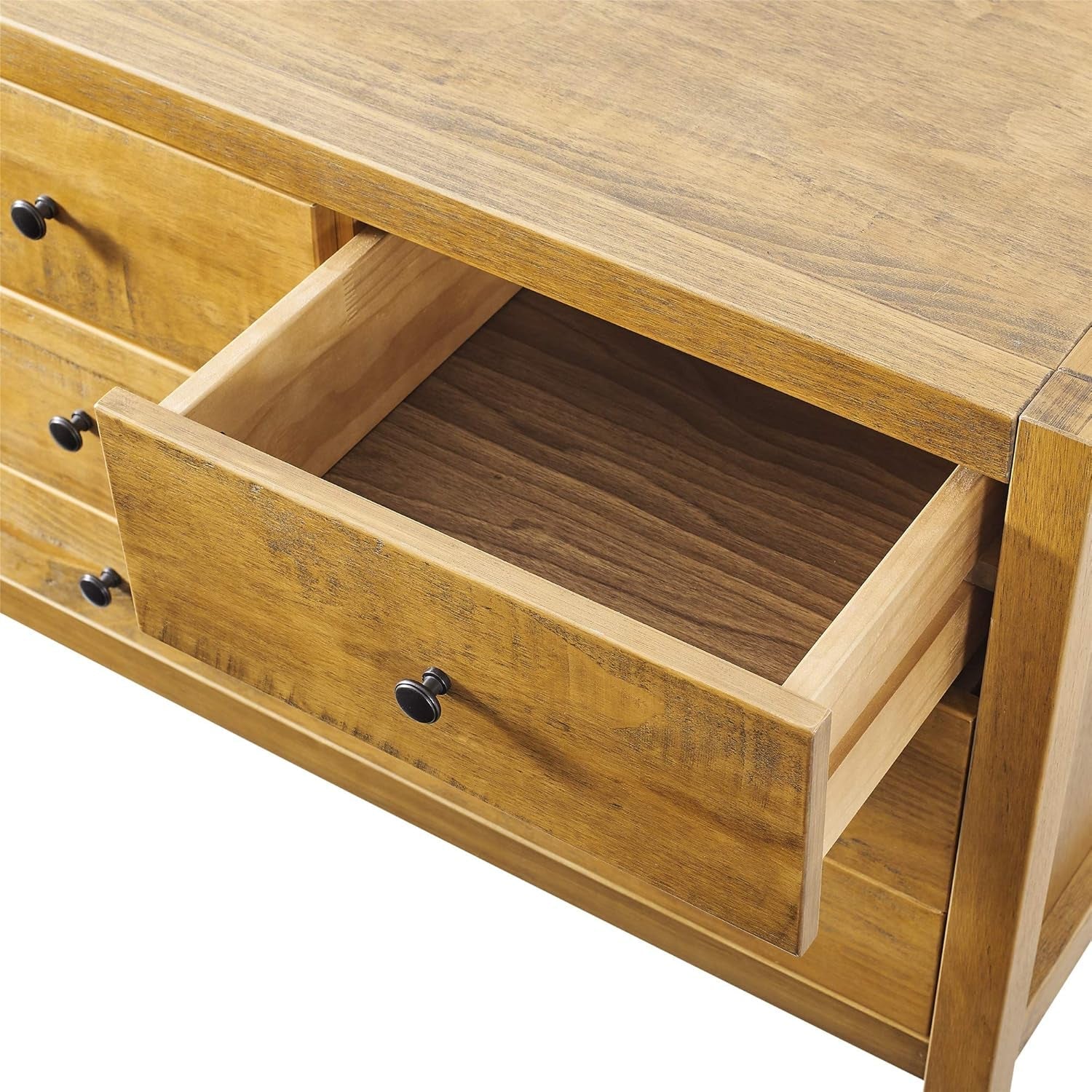 Rustic Oak Finish Five Drawer Dresser With Round Knobs
