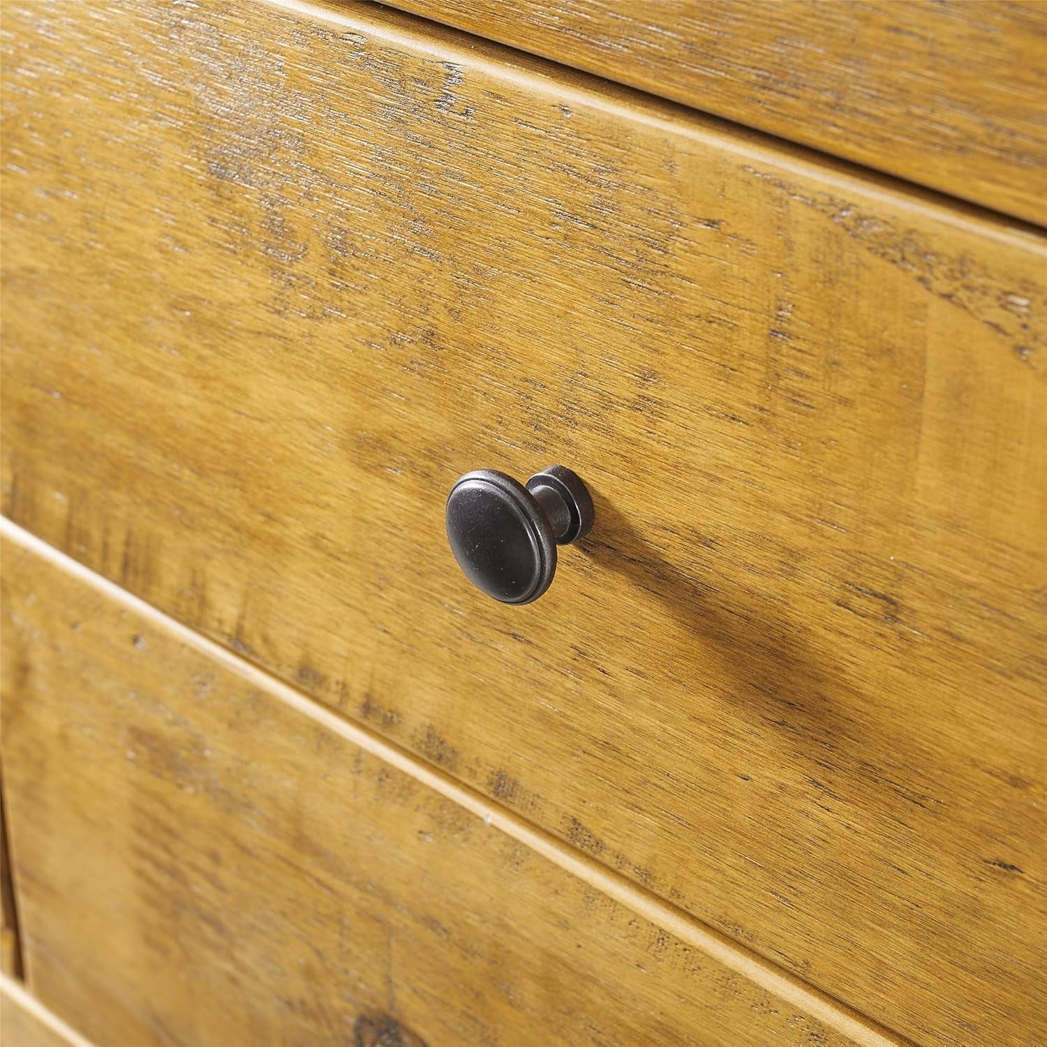Rustic Oak Finish Five Drawer Dresser With Round Knobs