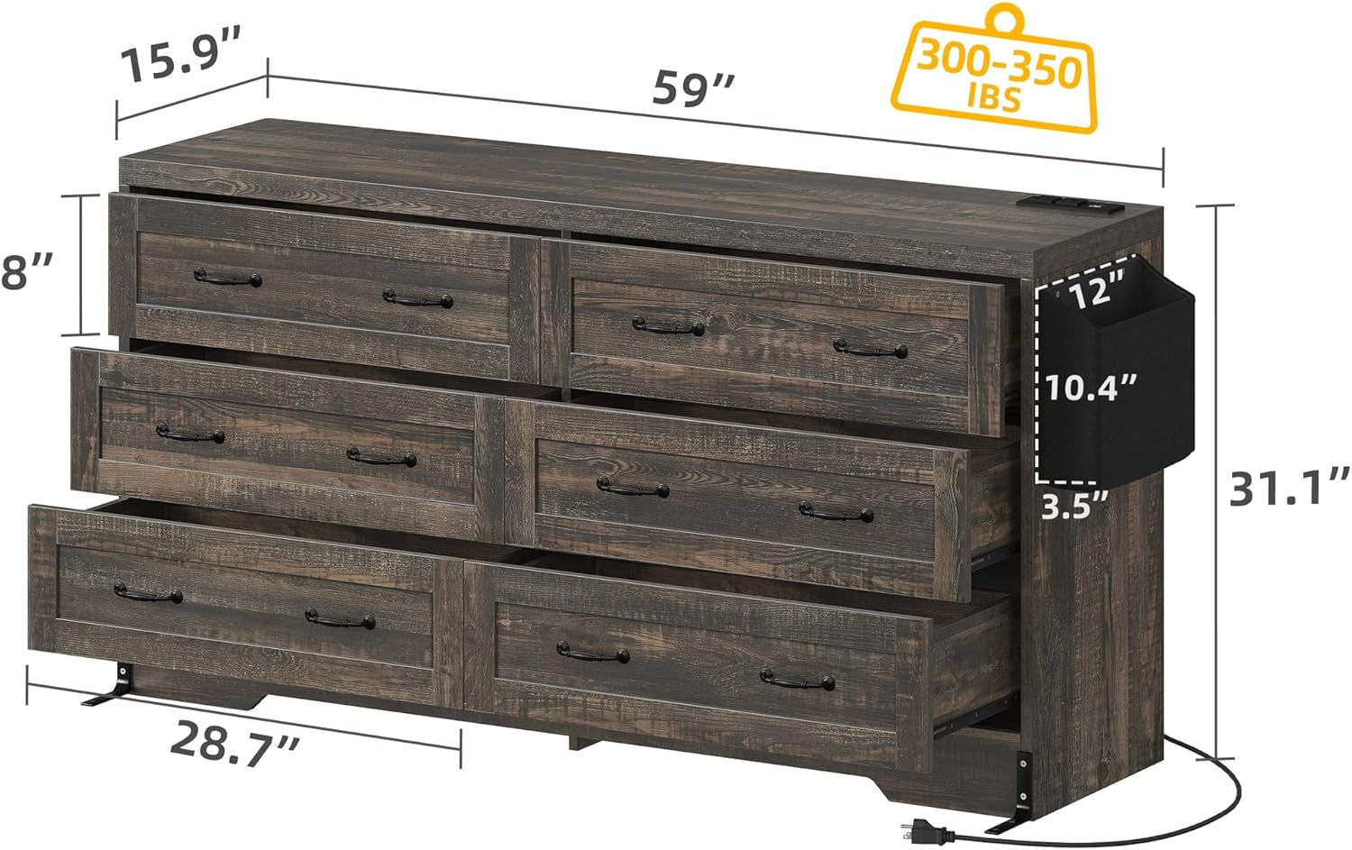 Rustic Oak TV Stand 65 Inch With Built In Outlets Storage