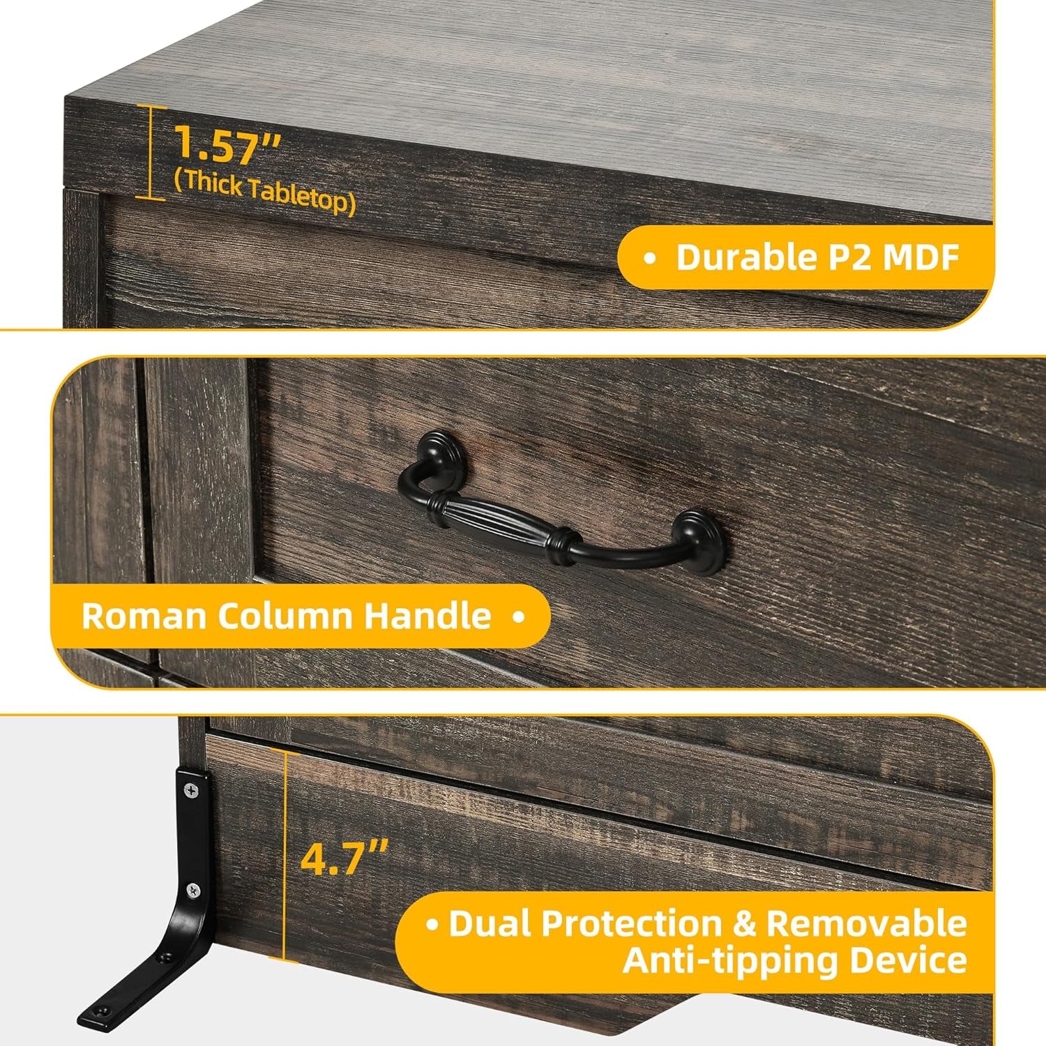 Rustic Oak TV Stand 65 Inch With Built In Outlets Storage