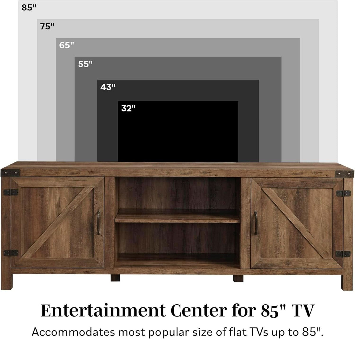 Rustic Oak TV Stand With Double Barn Doors Up To 80 Inch