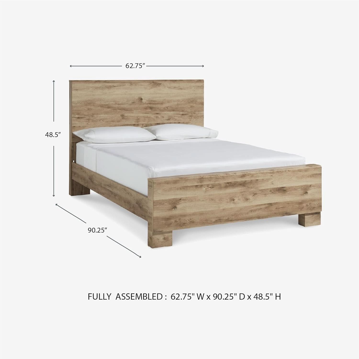 Rustic Queen Panel Bed With Metal Slats Light Brown Finish