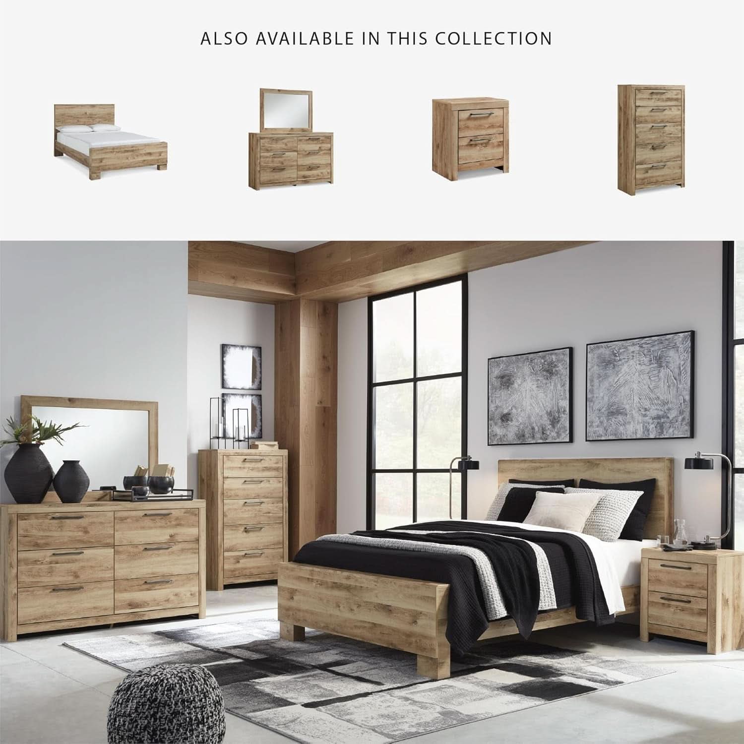 Rustic Queen Panel Bed With Metal Slats Light Brown Finish