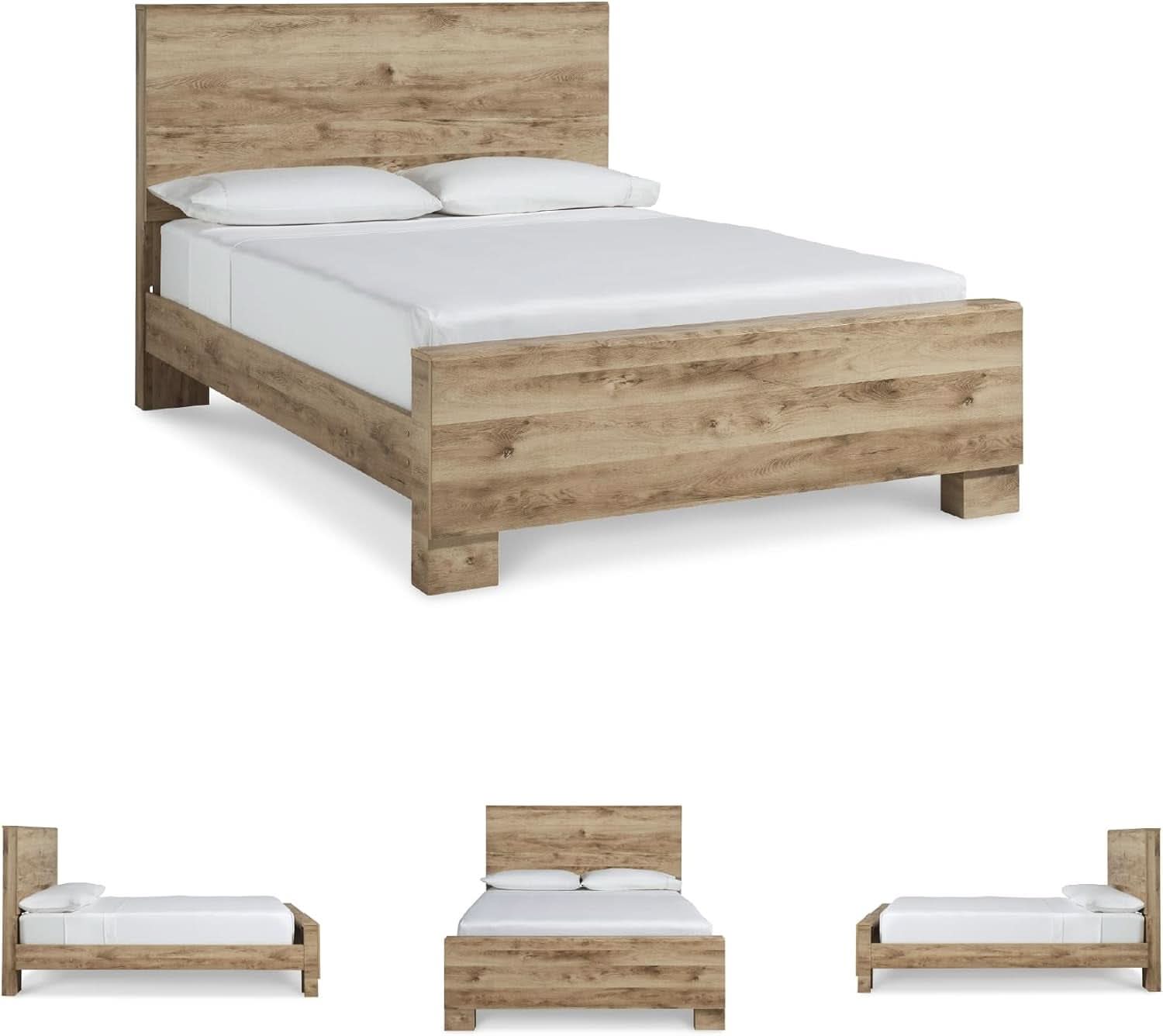Rustic Queen Panel Bed With Metal Slats Light Brown Finish