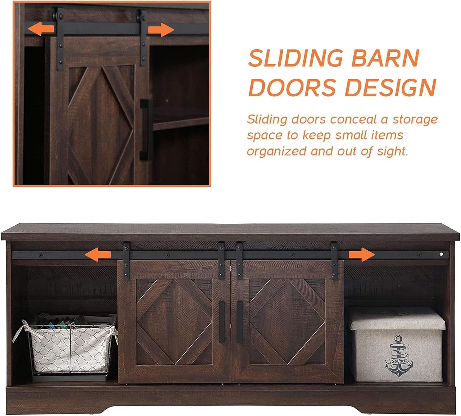Rustic Sliding Barn Door TV Stand For 65 Inch TVs Console