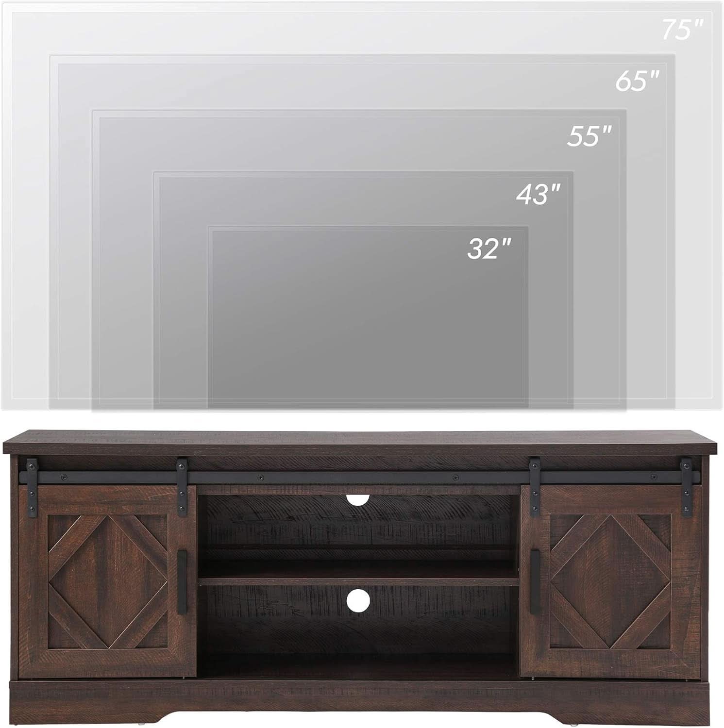 Rustic Sliding Barn Door TV Stand For 65 Inch TVs Console