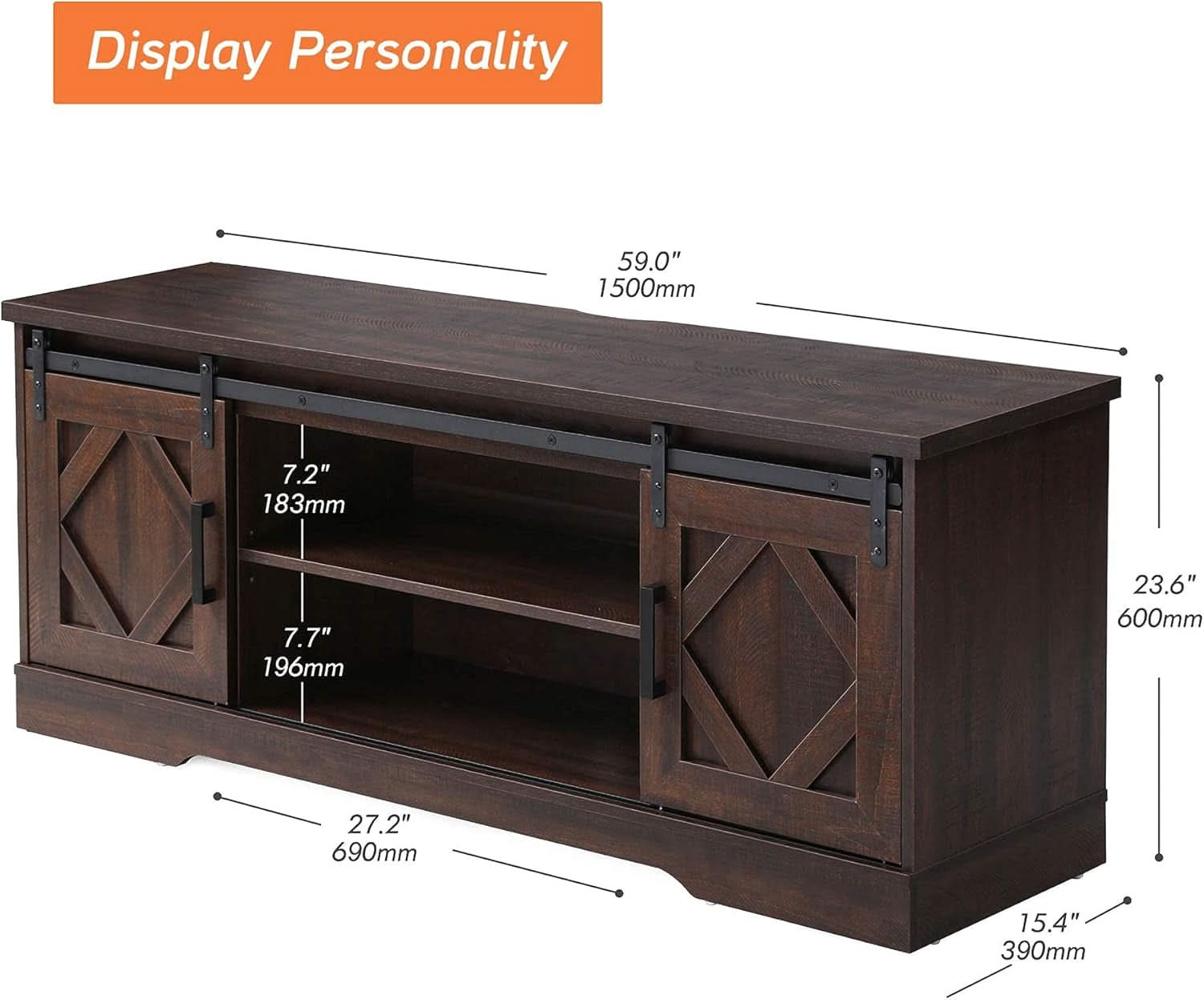 Rustic Sliding Barn Door TV Stand For 65 Inch TVs Console