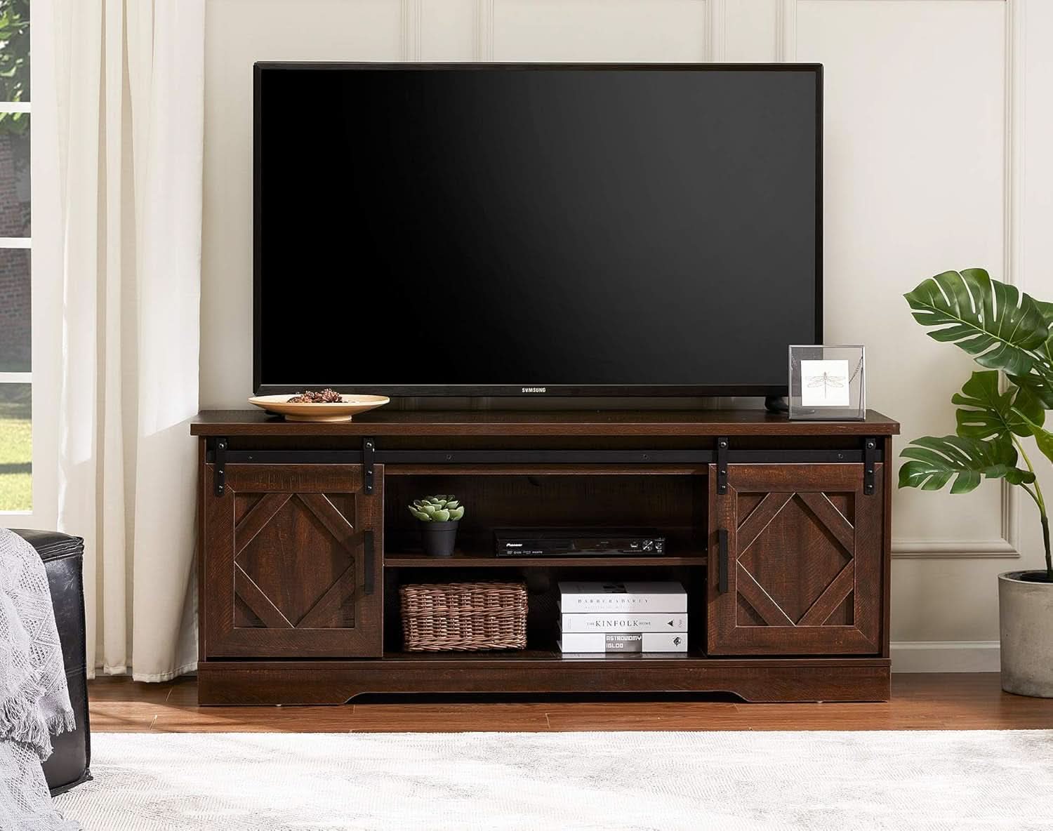 Rustic Sliding Barn Door TV Stand For 65 Inch TVs Console