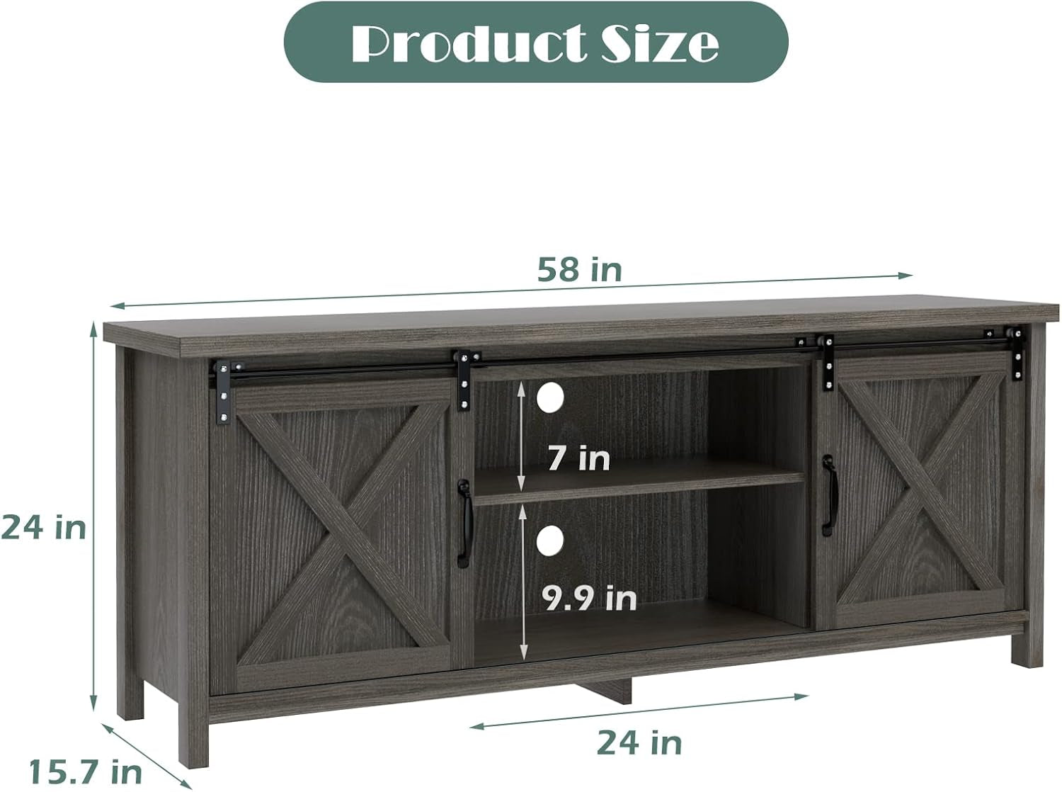 Rustic Sliding Barn Door TV Stand for 65 Inch TVs Dark Grey