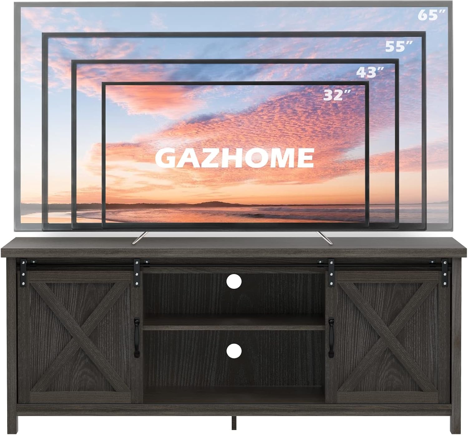 Rustic Sliding Barn Door TV Stand for 65 Inch TVs Dark Grey