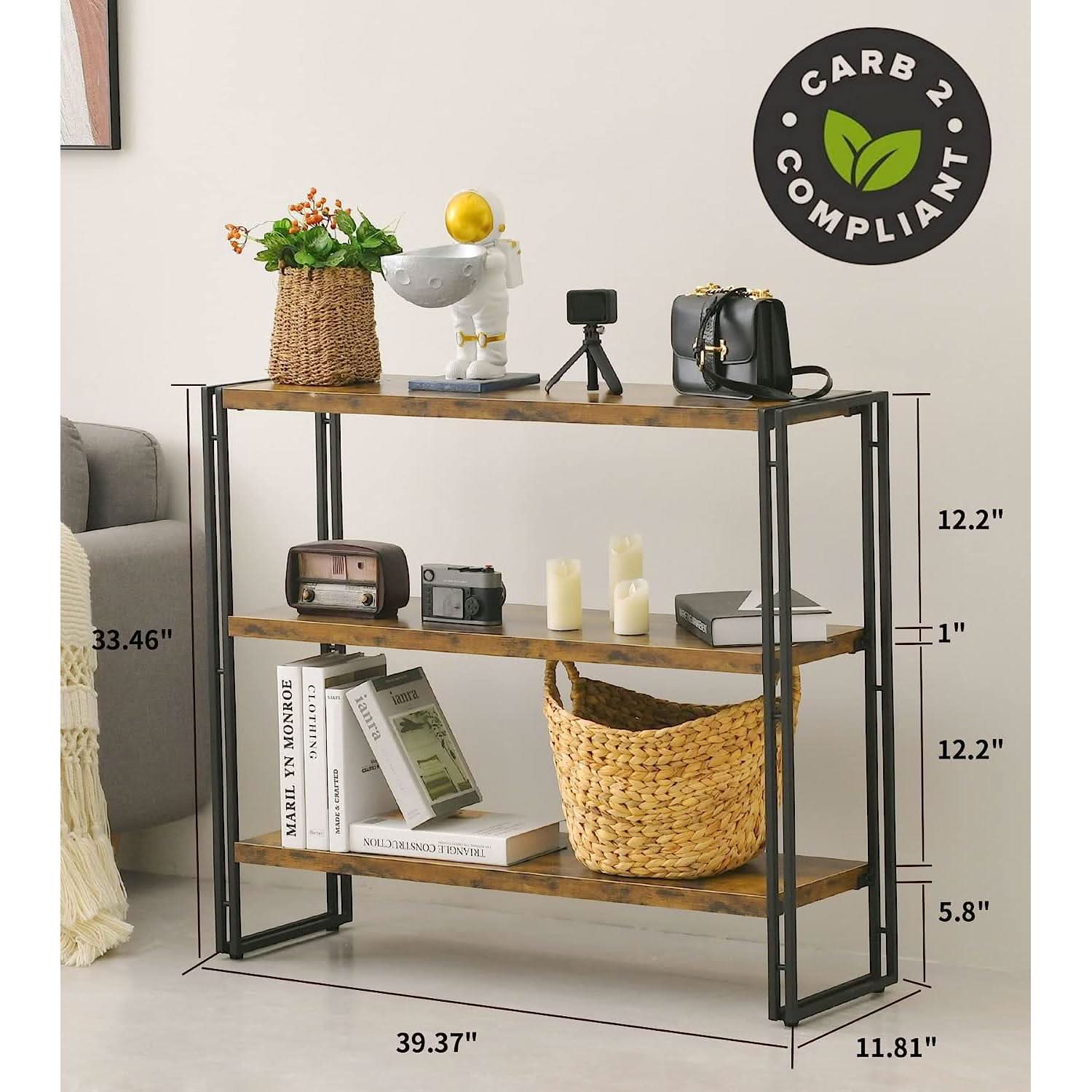 Rustic Three Tier Bookcase With Easy Assembly Home Office