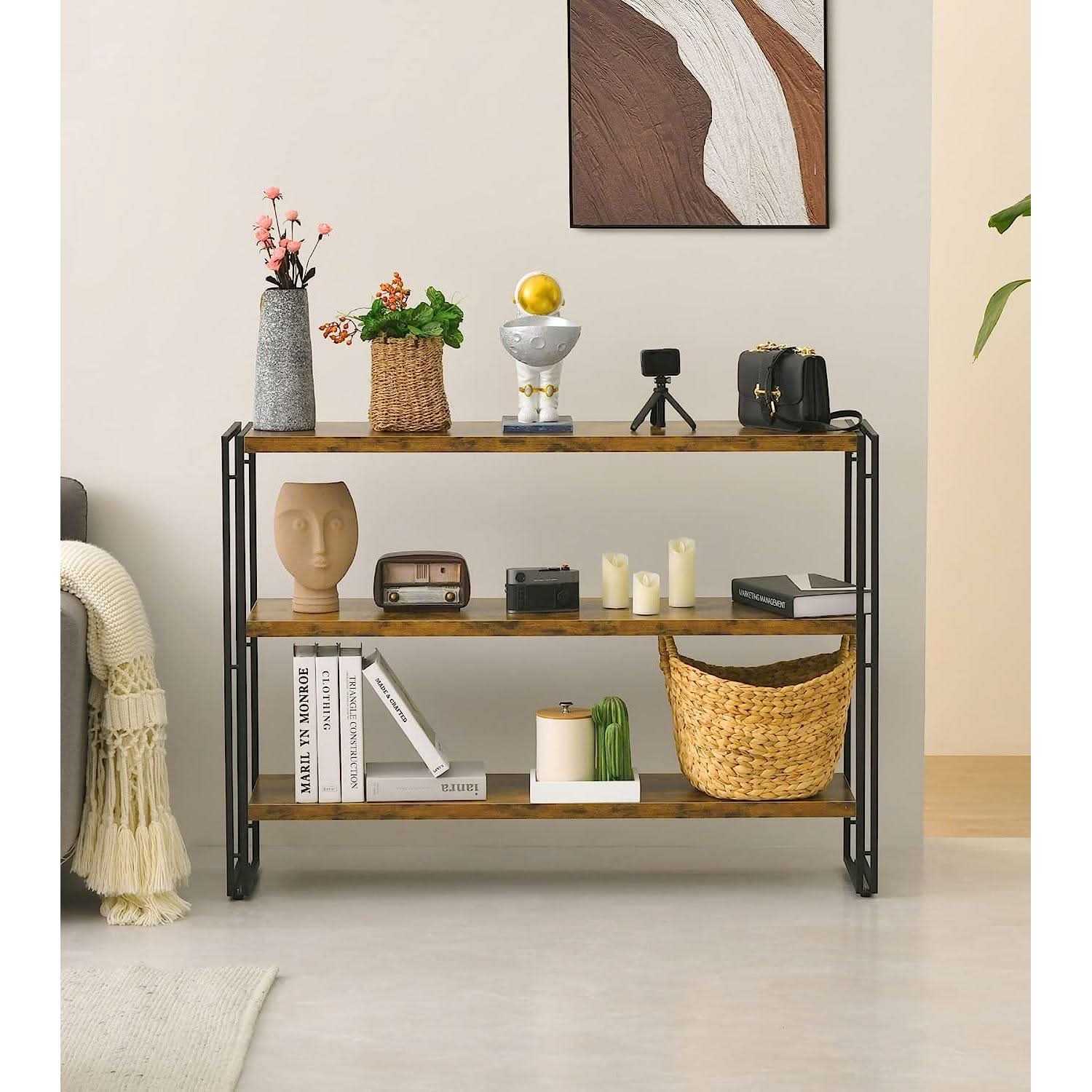 Rustic Three Tier Bookcase With Easy Assembly Home Office