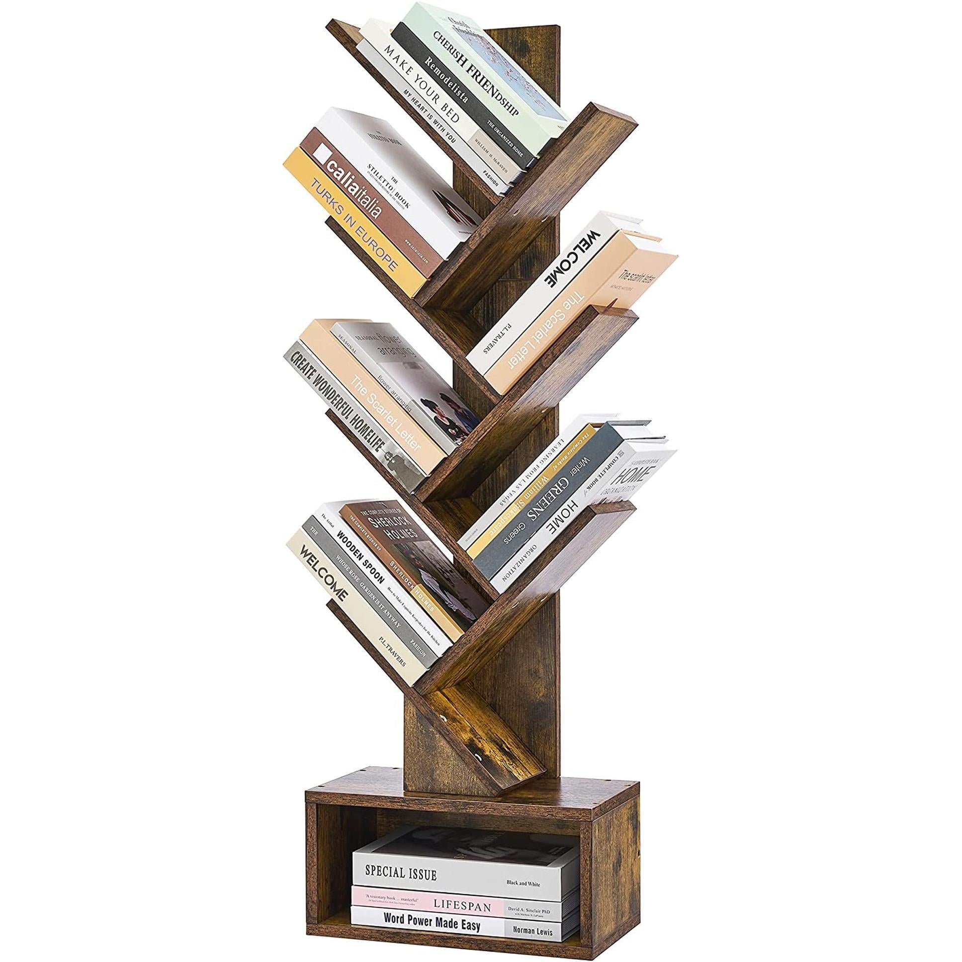 Rustic Tree Bookshelf With Drawer And Open Shelves