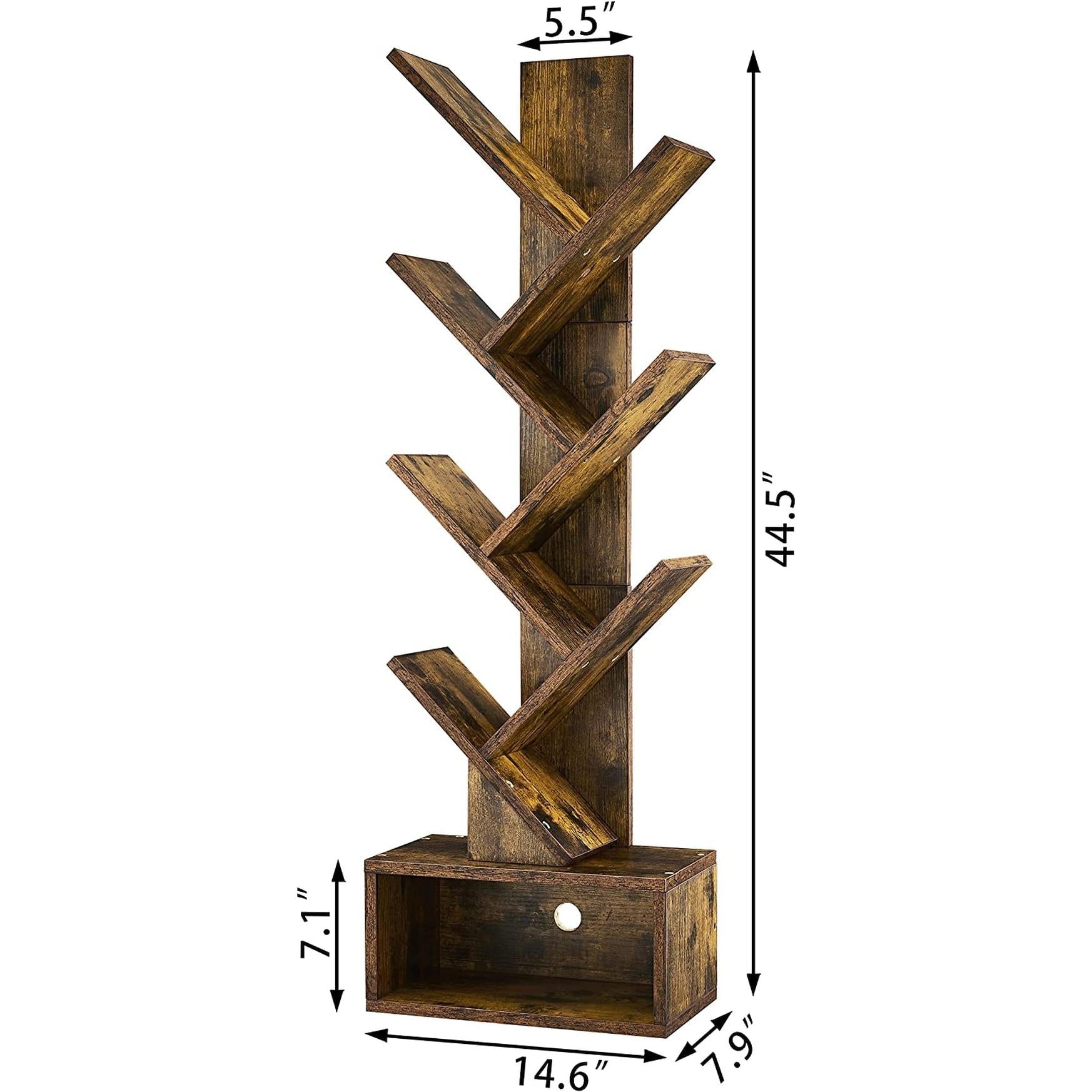 Rustic Tree Bookshelf With Drawer And Open Shelves