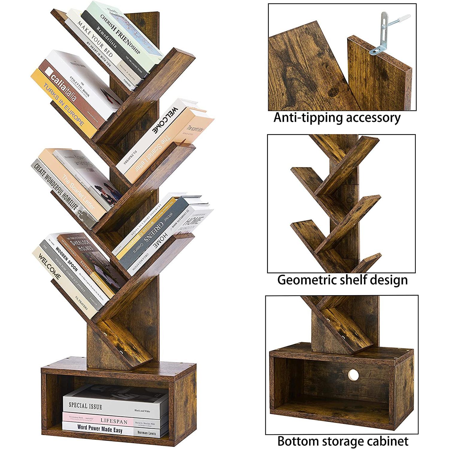 Rustic Tree Bookshelf With Drawer And Open Shelves